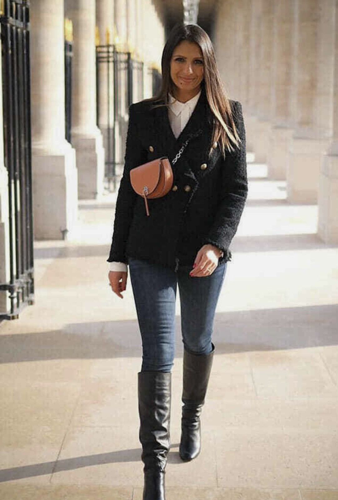 Other × Zara Zara Black Blazer Tweed Whit Gold Button Coat Jacket Size S / US 4 / IT 40 - 2 Thumbnail