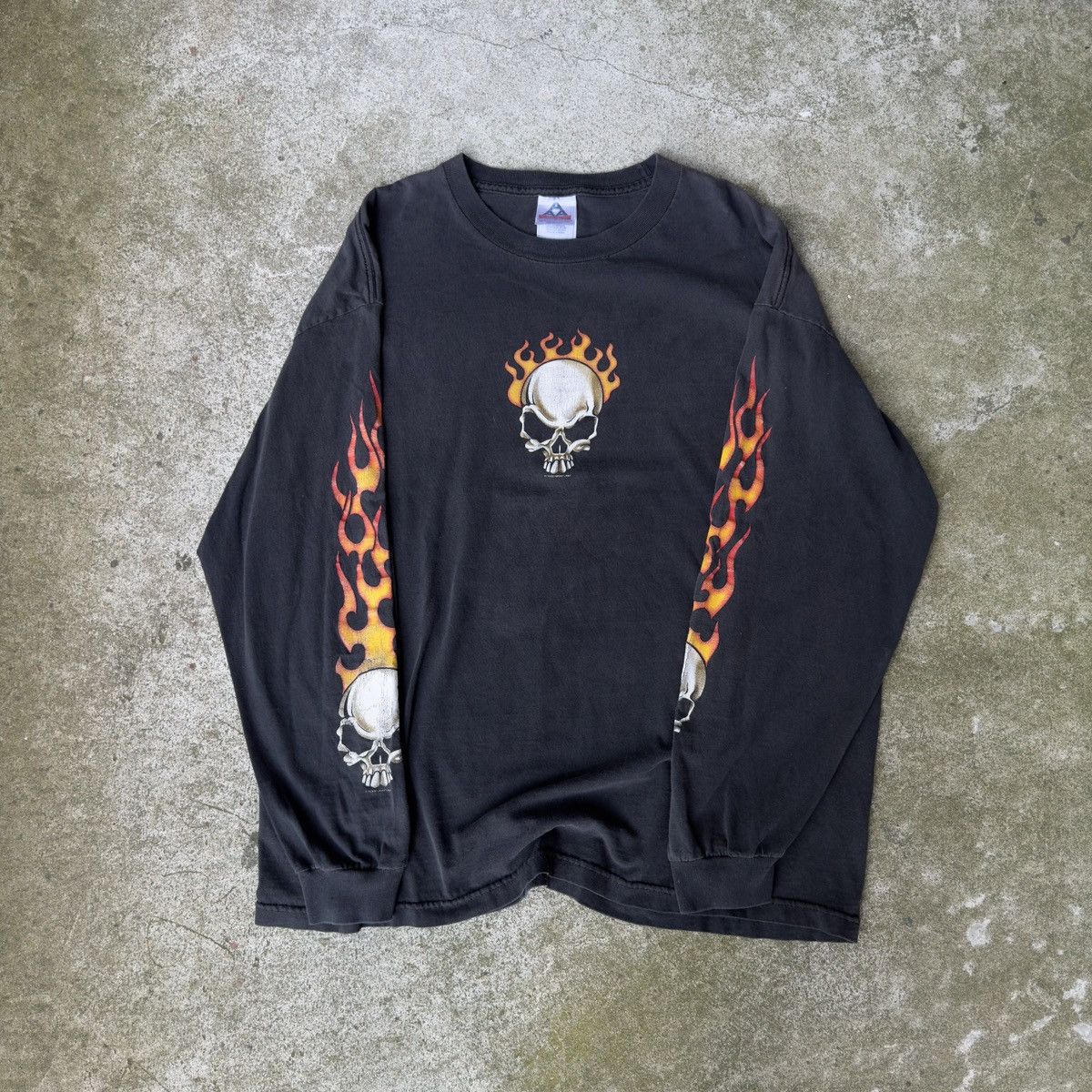 Vintage Skull Biker Flame Longsleeve Thrashed Faded ERD Grunge Biker Size US XL / EU 56 / 4 - 1 Thumbnail