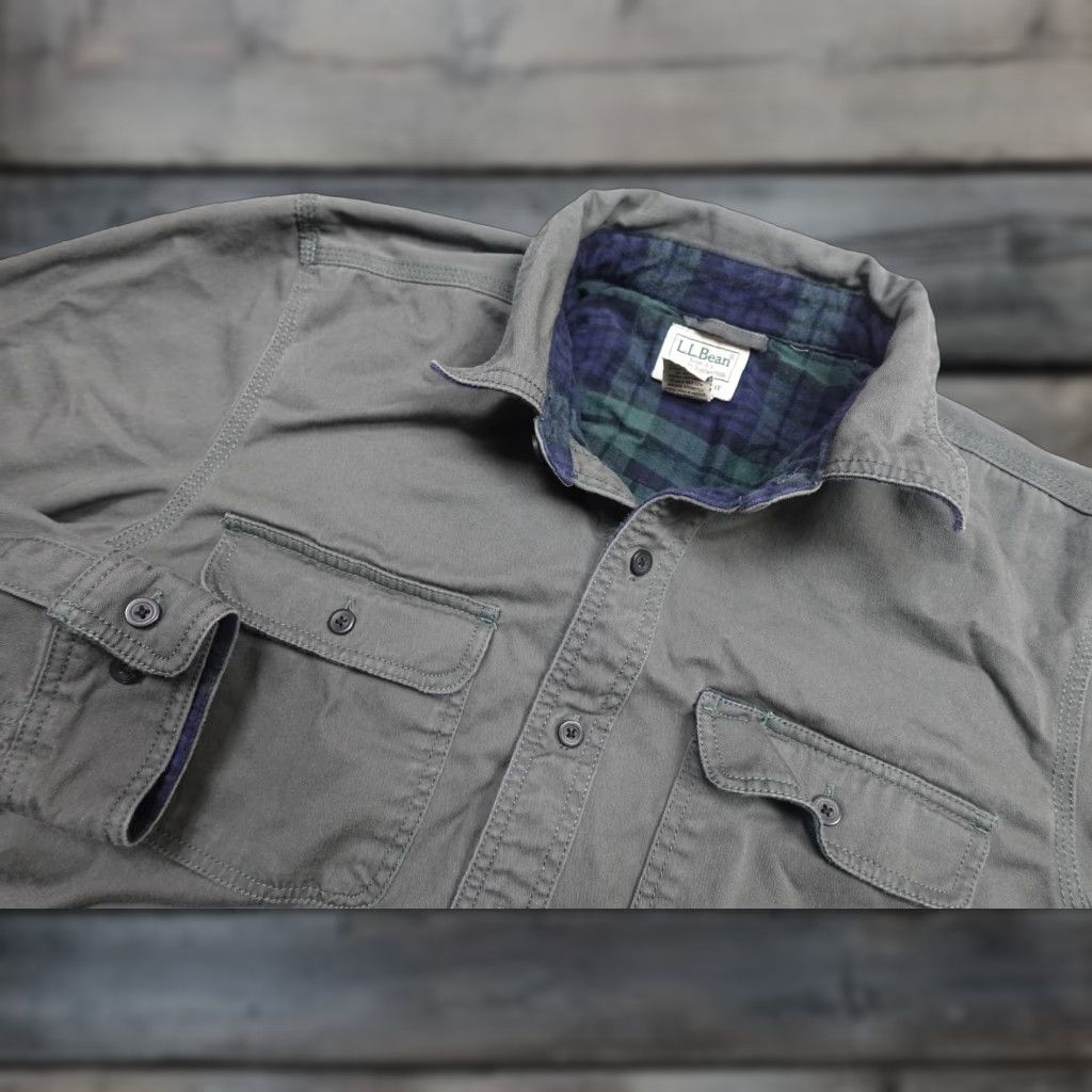 Vintage L.L. Bean Flannel Button Up Lined Shirt Mens Medium Green Canvas Heavyweight Size US M / EU 48-50 / 2 - 1 Thumbnail