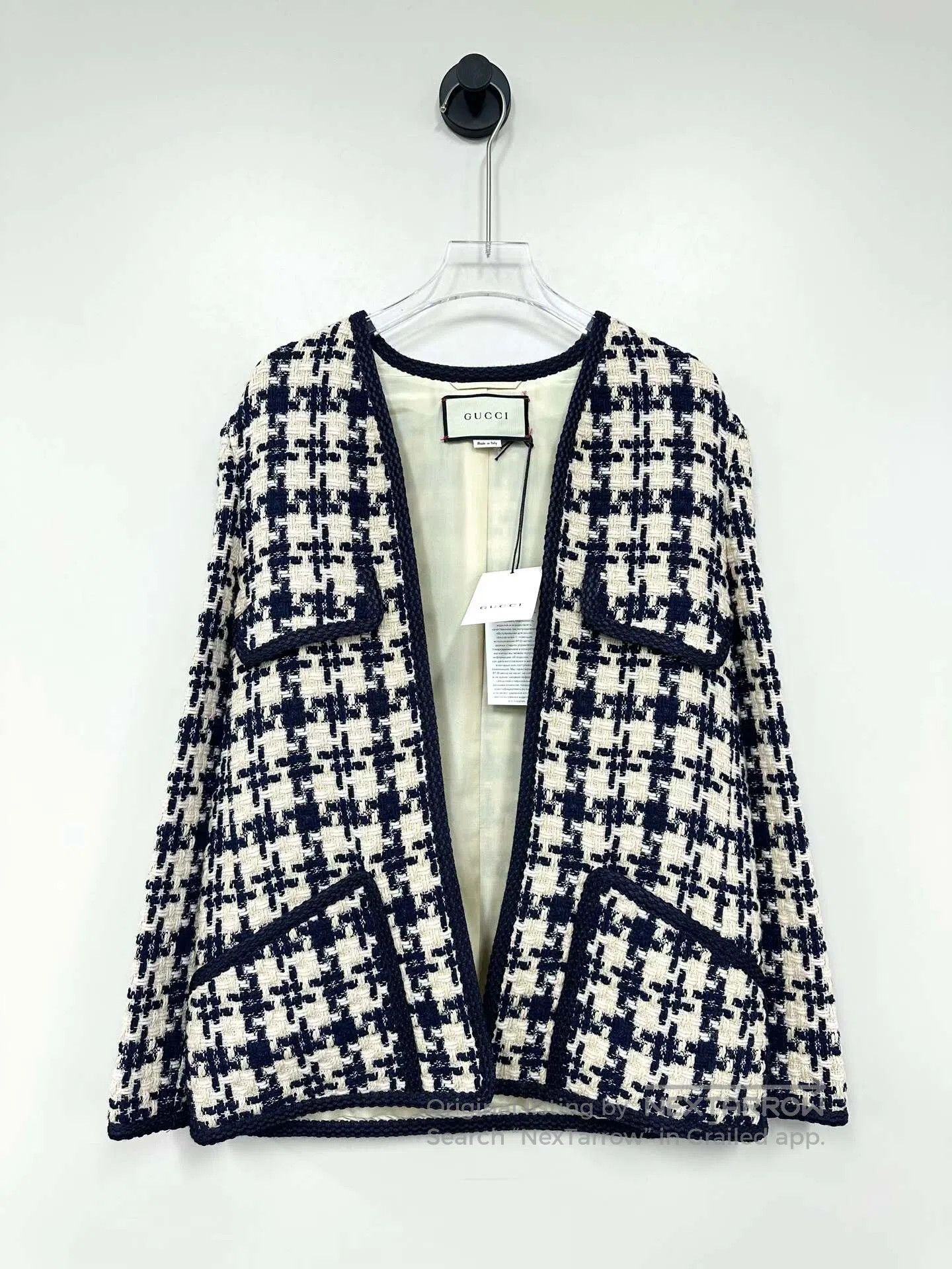 Gucci Guicci Black and White Houndstooth Tweed Open Cardigan Jac Size XS / US 0-2 / IT 36-38 - 1 Thumbnail