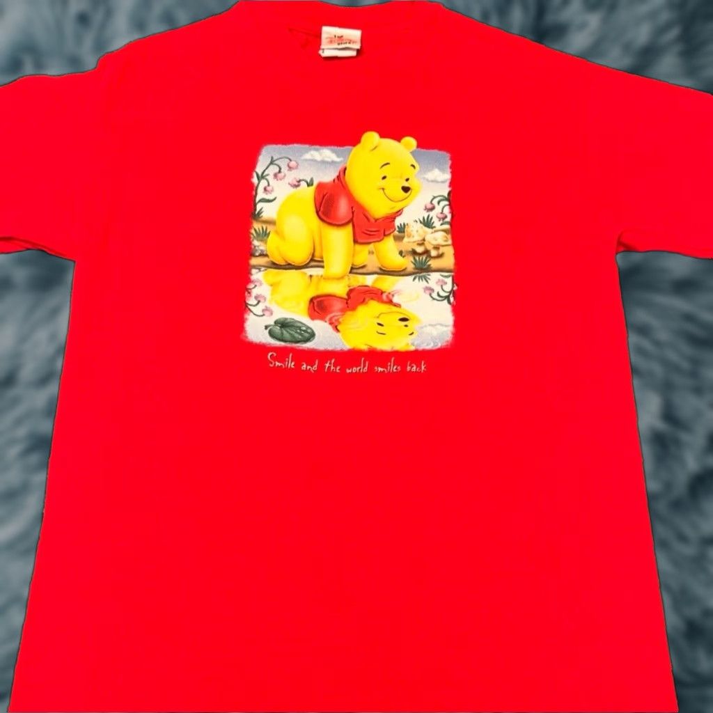 Disney VINTAGE 90s Disney Winnie The Pooh Smile World Smile Back Cartoon VTG Shirt Sz M Mens Red Short Sleeve T-Shirt 1990-1999 Size US M / EU 48-50 / 2 - 1 Thumbnail