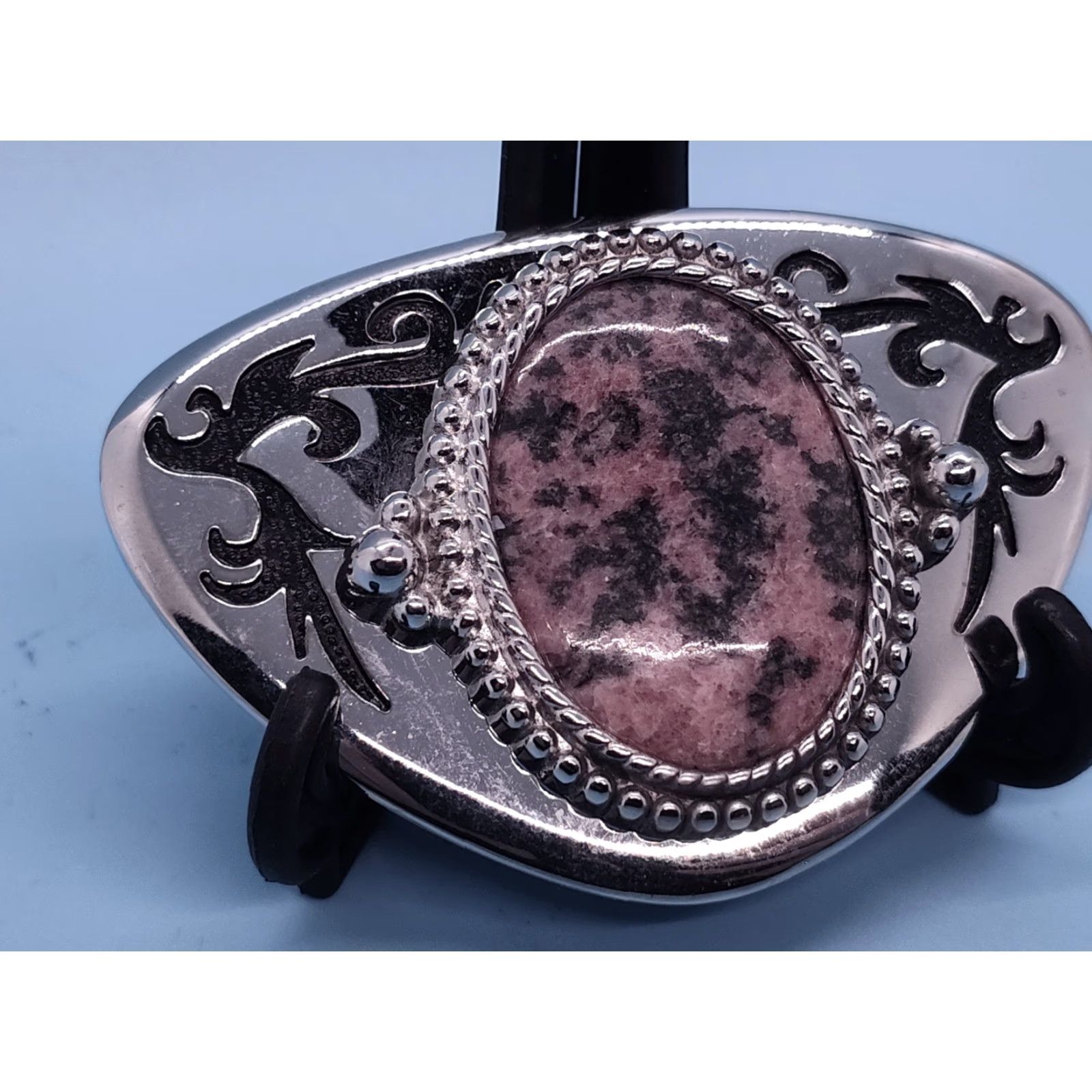 Vintage VINTAGE Silvertone Cowboy Western Belt Buckle with Rhodochrosite Stone - Adult Unisex - USA Size ONE SIZE - 2 Thumbnail