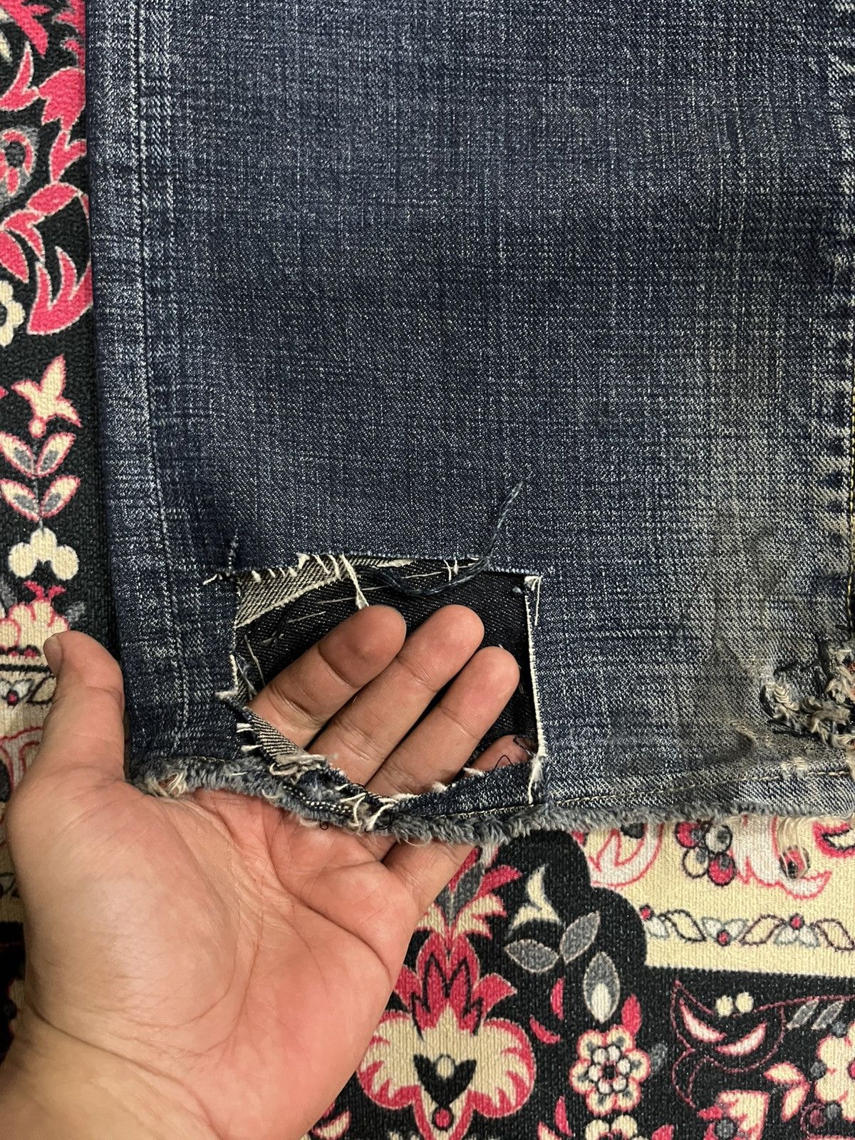Vintage GL Heart Trashed Blue Faded Washed Loose Straight Jeans Size US 36 / EU 52 - 13 Thumbnail