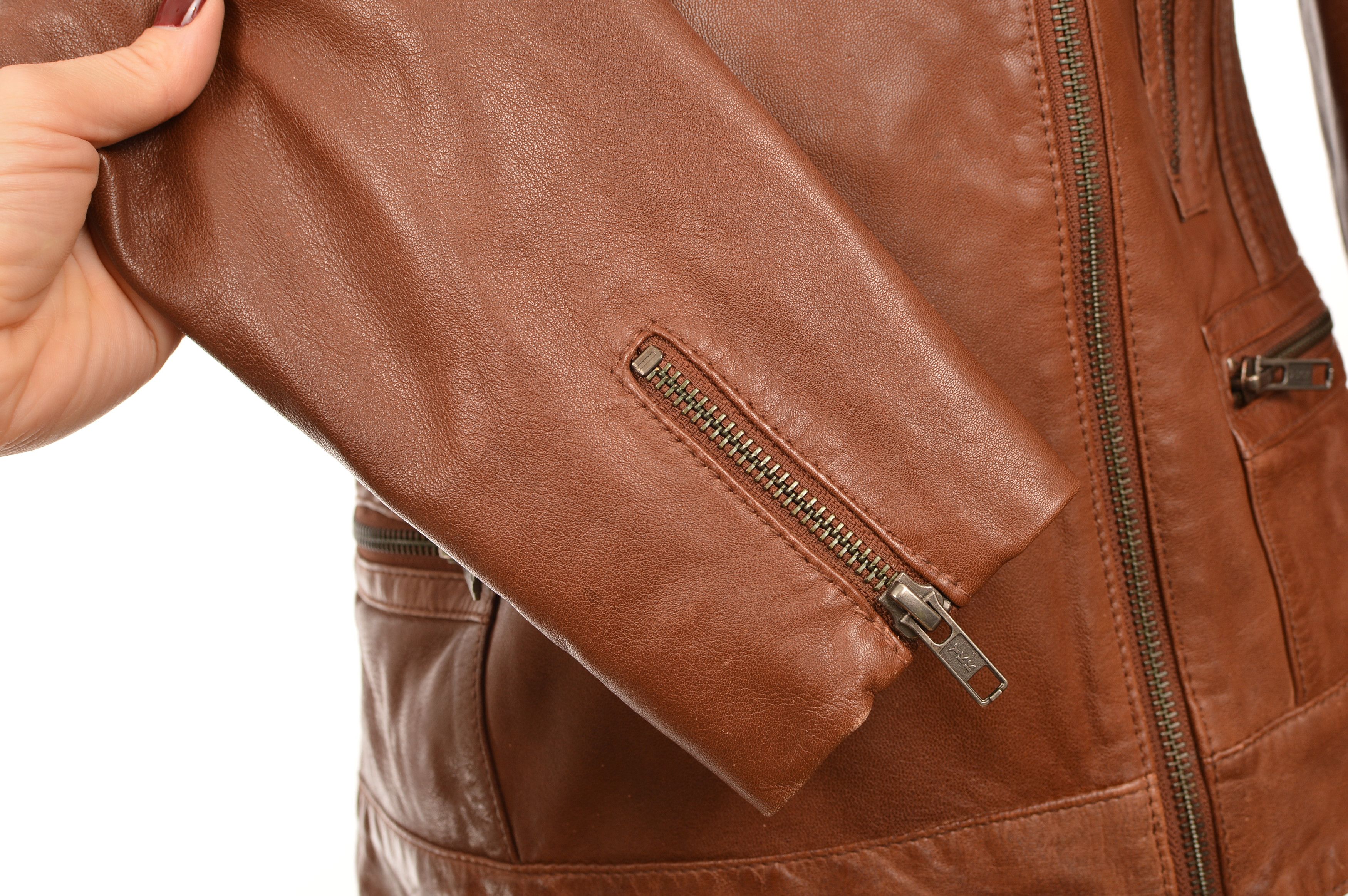 Vintage Naf Naf Womens Brown Leather Biker Jacket Size XXS / US 00 / IT 34 - 7 Thumbnail