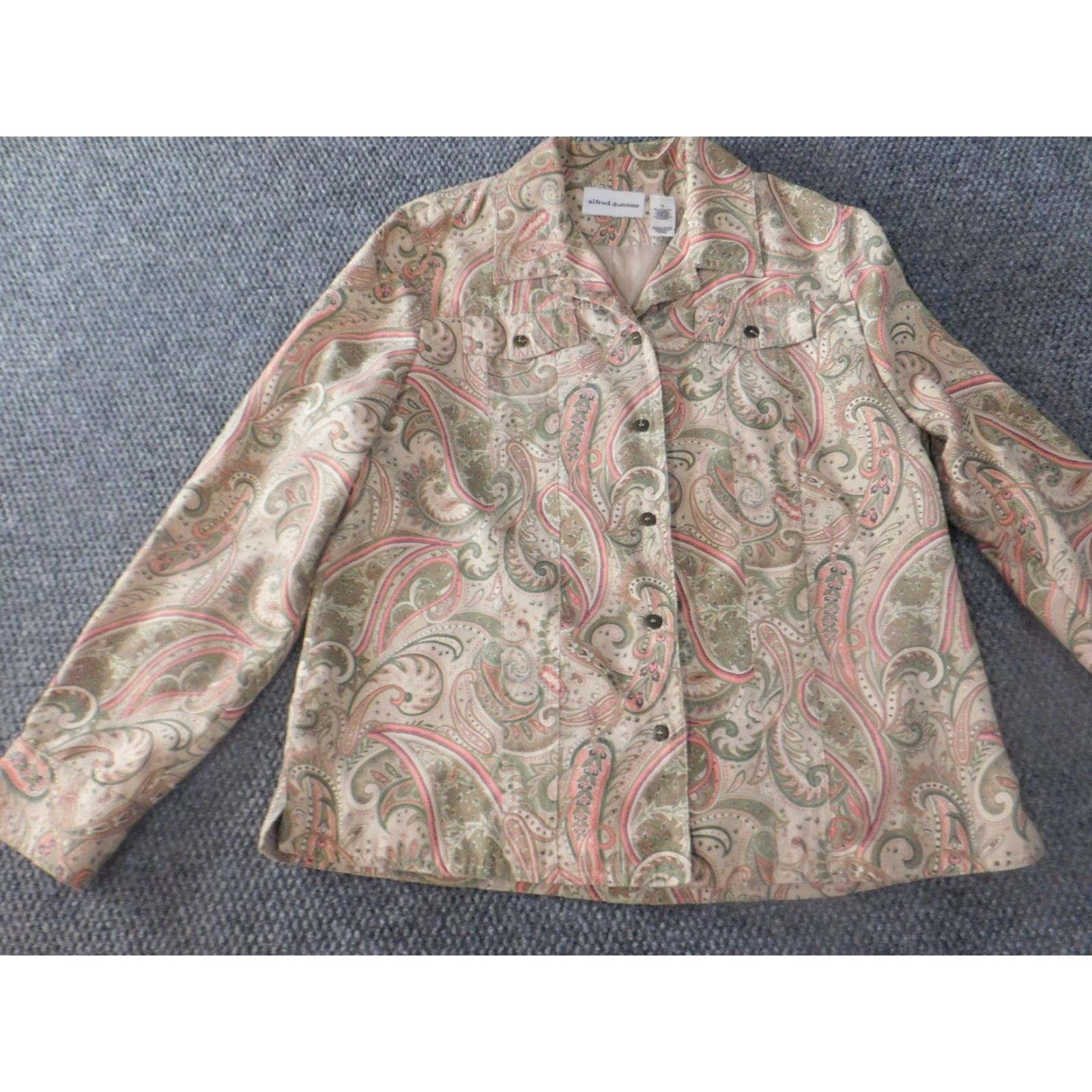 Vintage Alfred Dunner Jacket Womens 10 Beige Floral Lightweight designer Peanuts Long Sleeve Mid-Length Button Casual Fall Spring Size L / US 10 / IT 46 - 3 Thumbnail