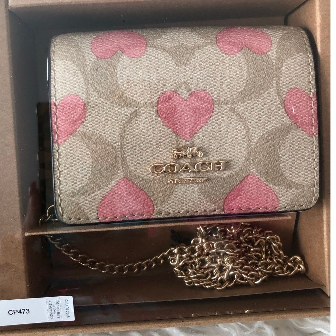 Coach Coach Mini Wallet On A Chain In Signature Canvas Heart Print Size ONE SIZE - 10 Thumbnail