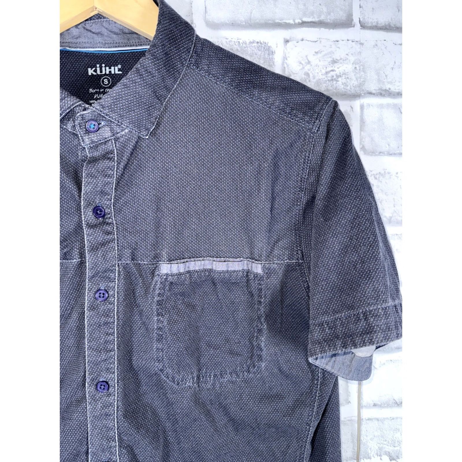 Vintage KUHL Shirt Mens S Button-Down Organic Cotton Grayish Blue Button Up Regular Collar-Down Vintage? (No, omit) Size US S / EU 44-46 / 1 - 3 Thumbnail