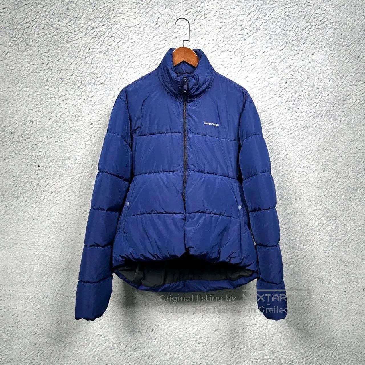 Balenciaga 17FW Blue Logo Puffer Jacket.