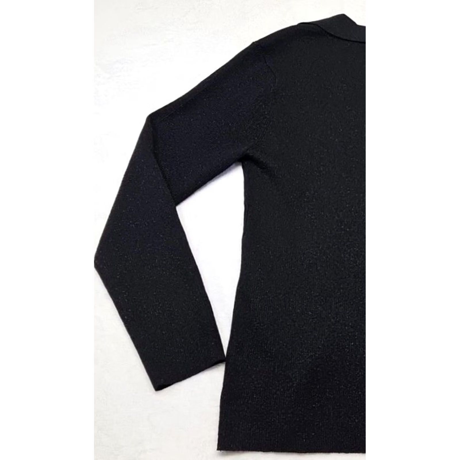 Calvin Klein Calvin Klein Black Metallic Knit Sweater Top Collared Long Sleeve Textured NWT Women L Black Shimmer Petite? Size L / US 10 / IT 46 - 6 Thumbnail