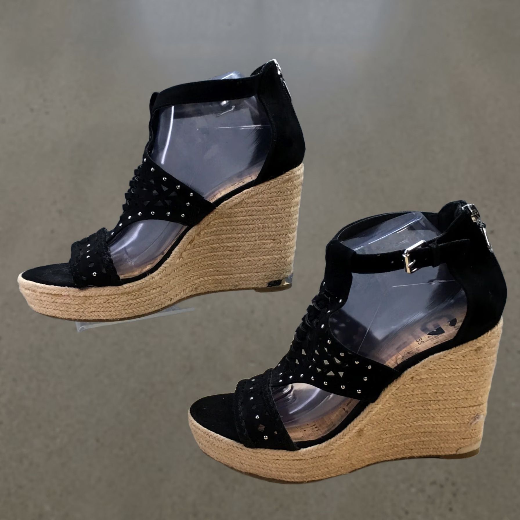 Guess G by GUESS Sandals Womens 9.5 M Makayla Platform Espadrille Black Wedge Casual Size US 10 / IT 40 - 1 Thumbnail