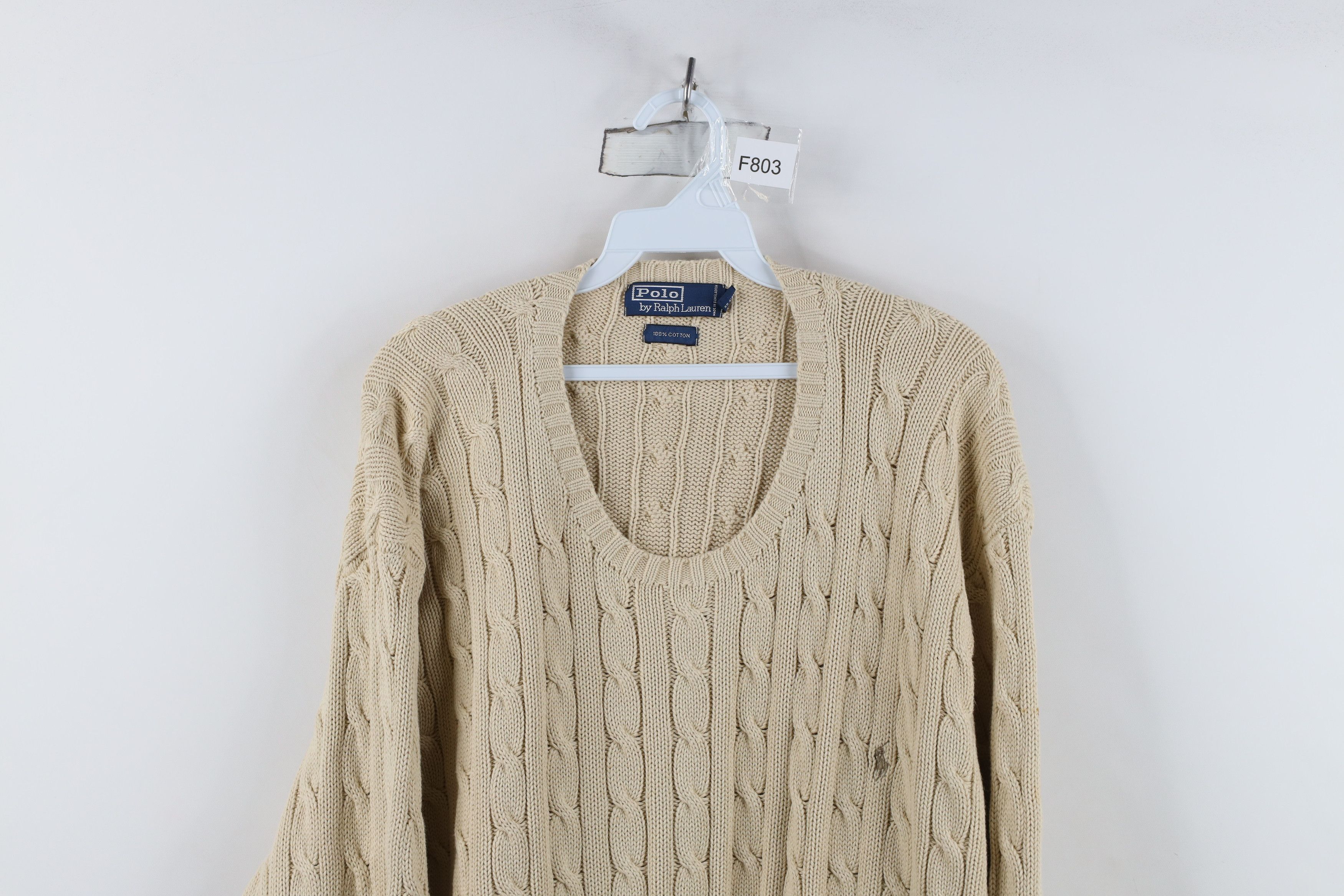 Ralph Lauren Vintage 90s Ralph Lauren Cotton Cable Knit Sweater Beige Size US XXL / EU 58 / 5 - 2 Thumbnail