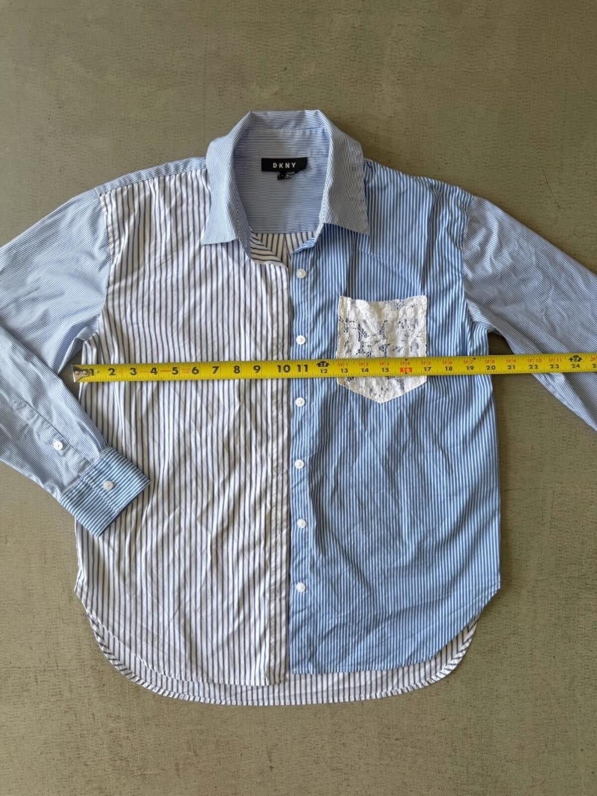 DKNY DKNY / Lace Pocket Striped Button Down Shirt / Blue White Size S / US 4 / IT 40 - 9 Thumbnail