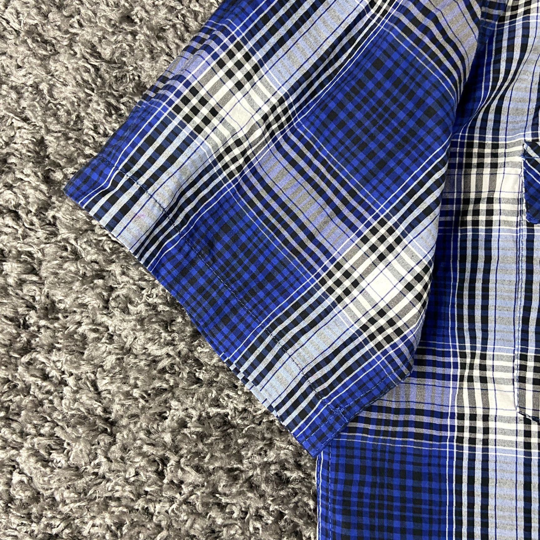 Vintage PINTLAR Shirt Plaid Pearl Button-Up Short Sleeve Men’s L Blue Regular Size Adult Mens Size US 33 - 3 Thumbnail