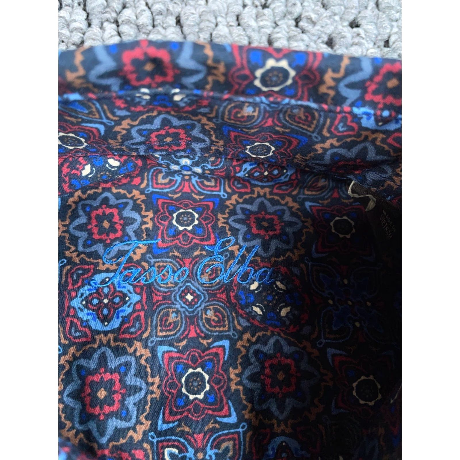 Tasso Elba Tasso Elba Geometric Pattern Shirt Adult Small Red Blue Hippie Cutaway Collar Size US S / EU 44-46 / 1 - 3 Thumbnail