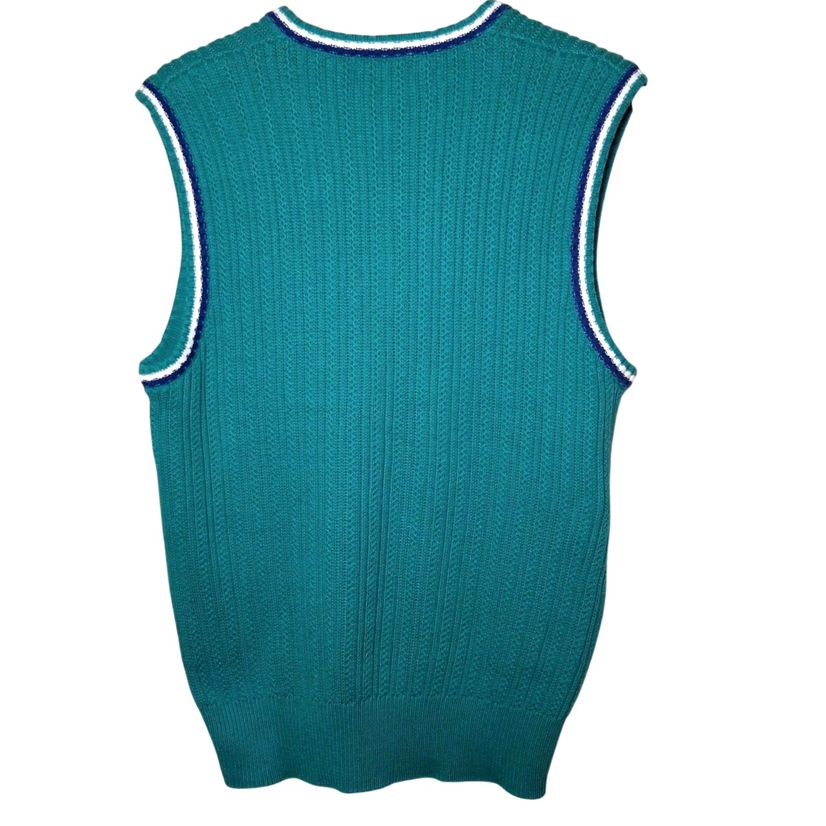 Vintage VINTAGE La Mode Sweater Vest L Teal Combed Cotton Preppy V Neck 1990s Size L / US 10 / IT 46 - 2 Thumbnail