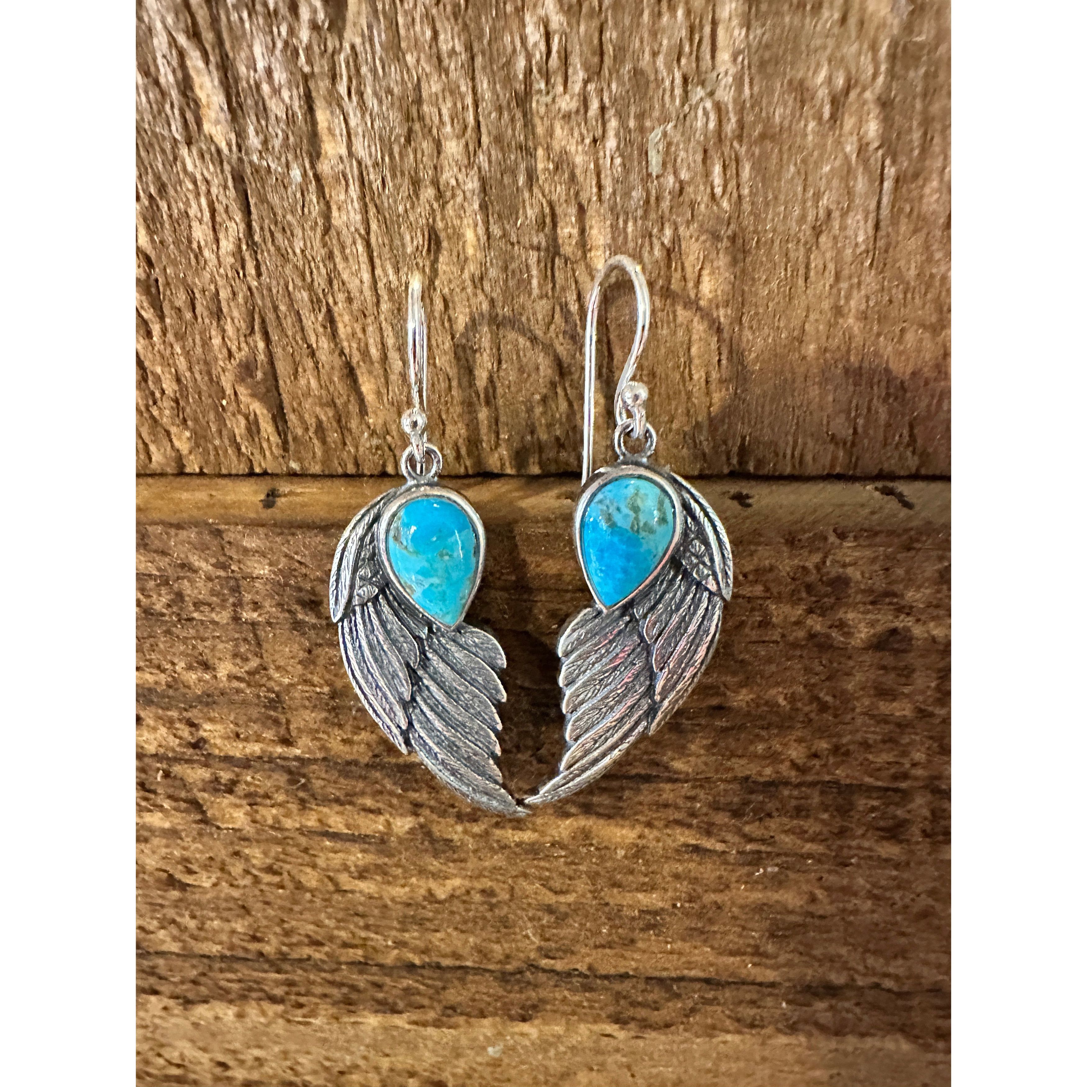 Other Navajo Eagle Wing Turquoise Earrings in Sterling Silver - Ha Size ONE SIZE - 4 Thumbnail