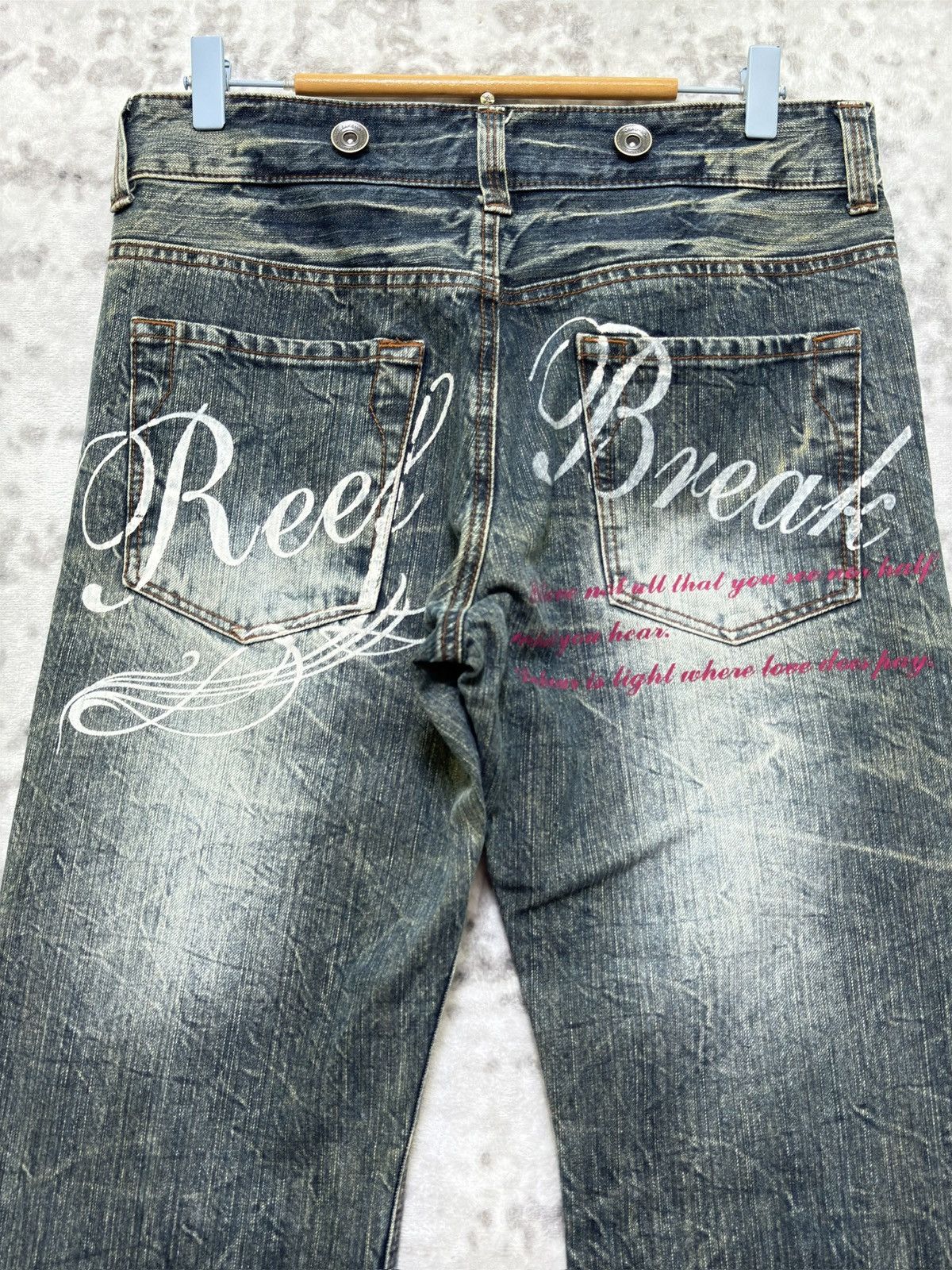 If Six Was Nine Japanese Whiskered & Claw Mark Graphic Poem Print Denim Size US 31 - 8 Thumbnail