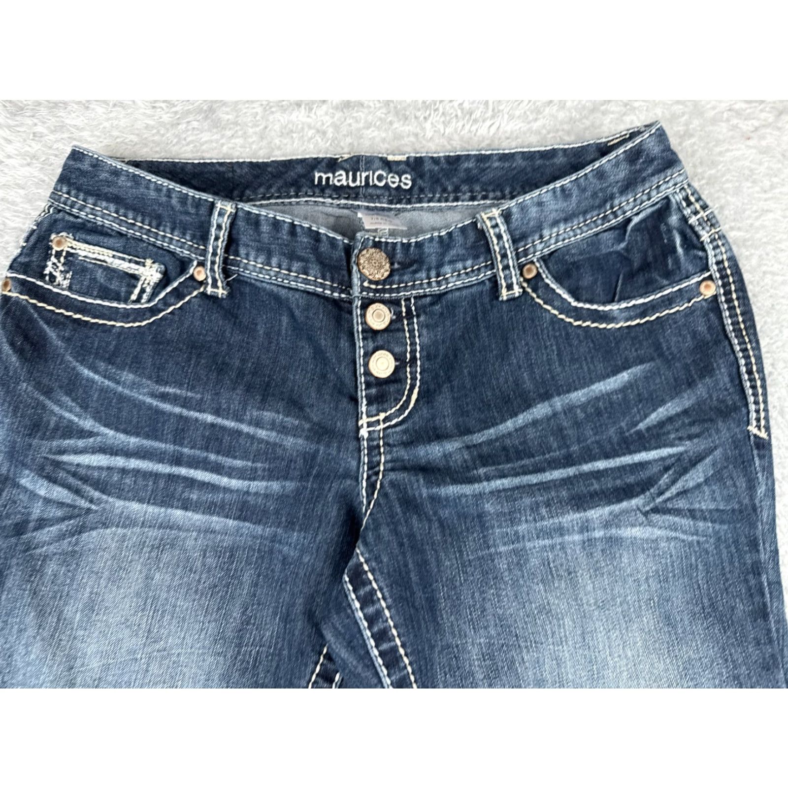 Vintage Maurices Jeans Women Bootcut 7 Blue Denim 30x31 5-Pocket Embroidered Zipper Button Cotton Blend Regular Womens Size 28" / US 6 / IT 42 - 4 Thumbnail
