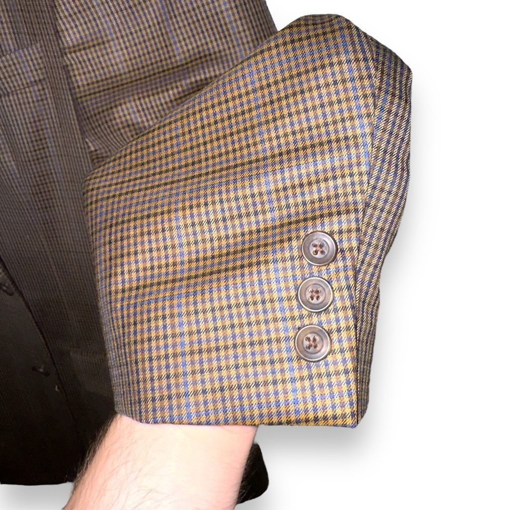 Samuelsohn Samuelsohn Brown & Navy Windowpane Super 100s Sport Coat 42R Size 42R - 8 Thumbnail