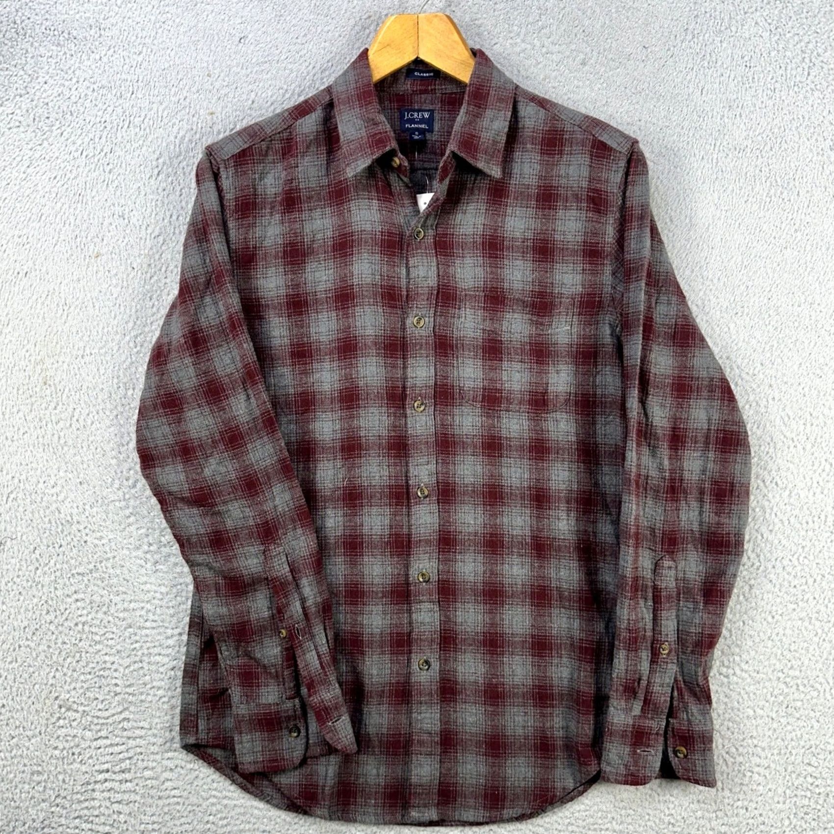 Vintage J Crew Flannel Shirt Button Up Mens Small Maroon Gray Plaid Classic Fit Pocket Size US S / EU 44-46 / 1 - 2 Thumbnail