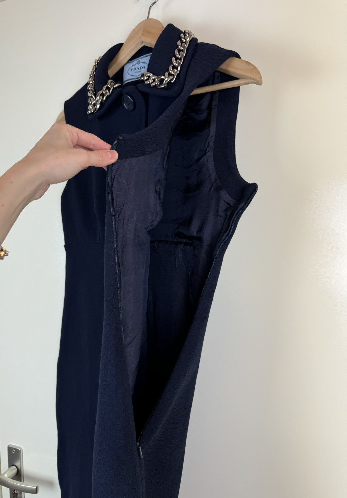 Prada Prada Wool blue midi dress gown evening casual chain collar Size M / US 6-8 / IT 42-44 - 14 Thumbnail