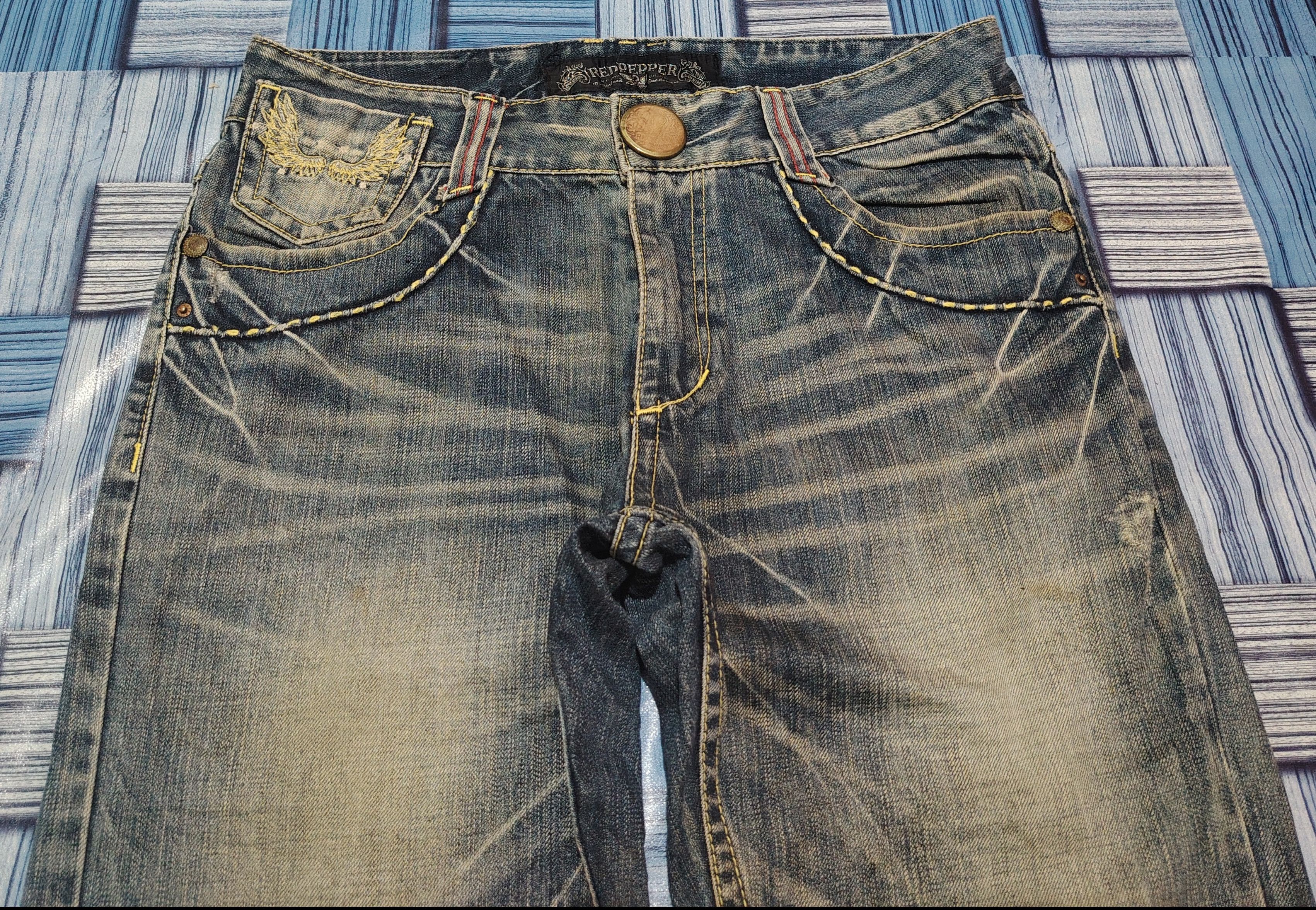Japanese Red Pepper Flared Jeans Distressed Denim