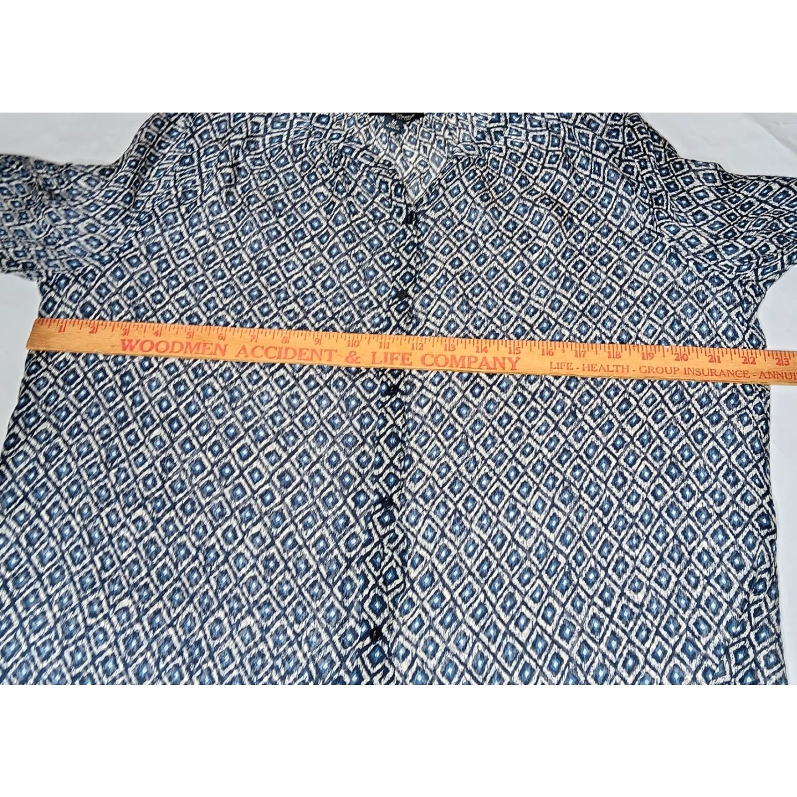 Lucky Brand Lucky Brand Blouse Shirt Women Medium Long Sleeve Sheer Blue Geometric Diamond Button Up Shirt Size M / US 6-8 / IT 42-44 - 4 Thumbnail