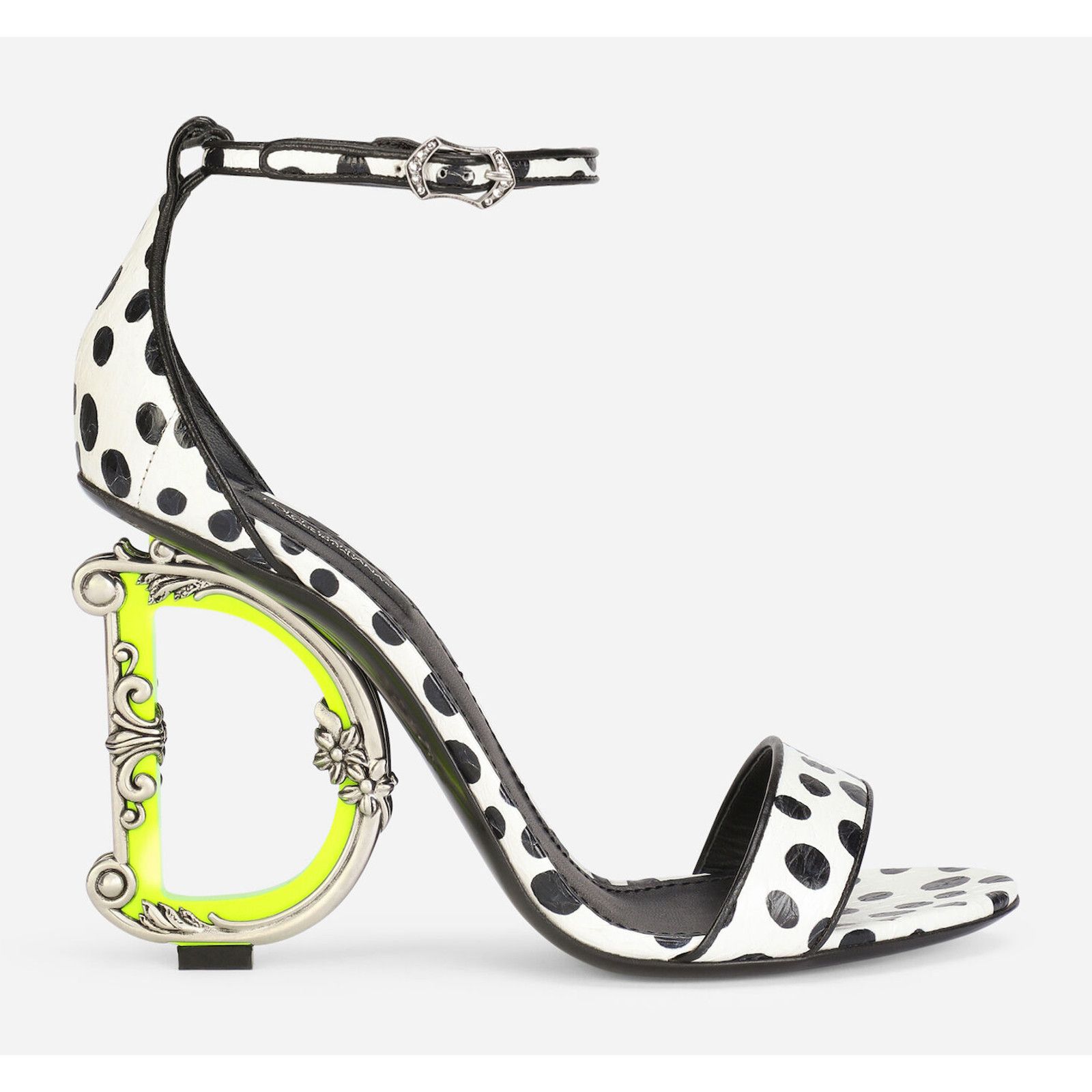 Dolce & Gabbana Keira 105 Black White Baroque DG Logo Heel Sandal Pump 37.5 Size US 7.5 / IT 37.5 - 2 Thumbnail