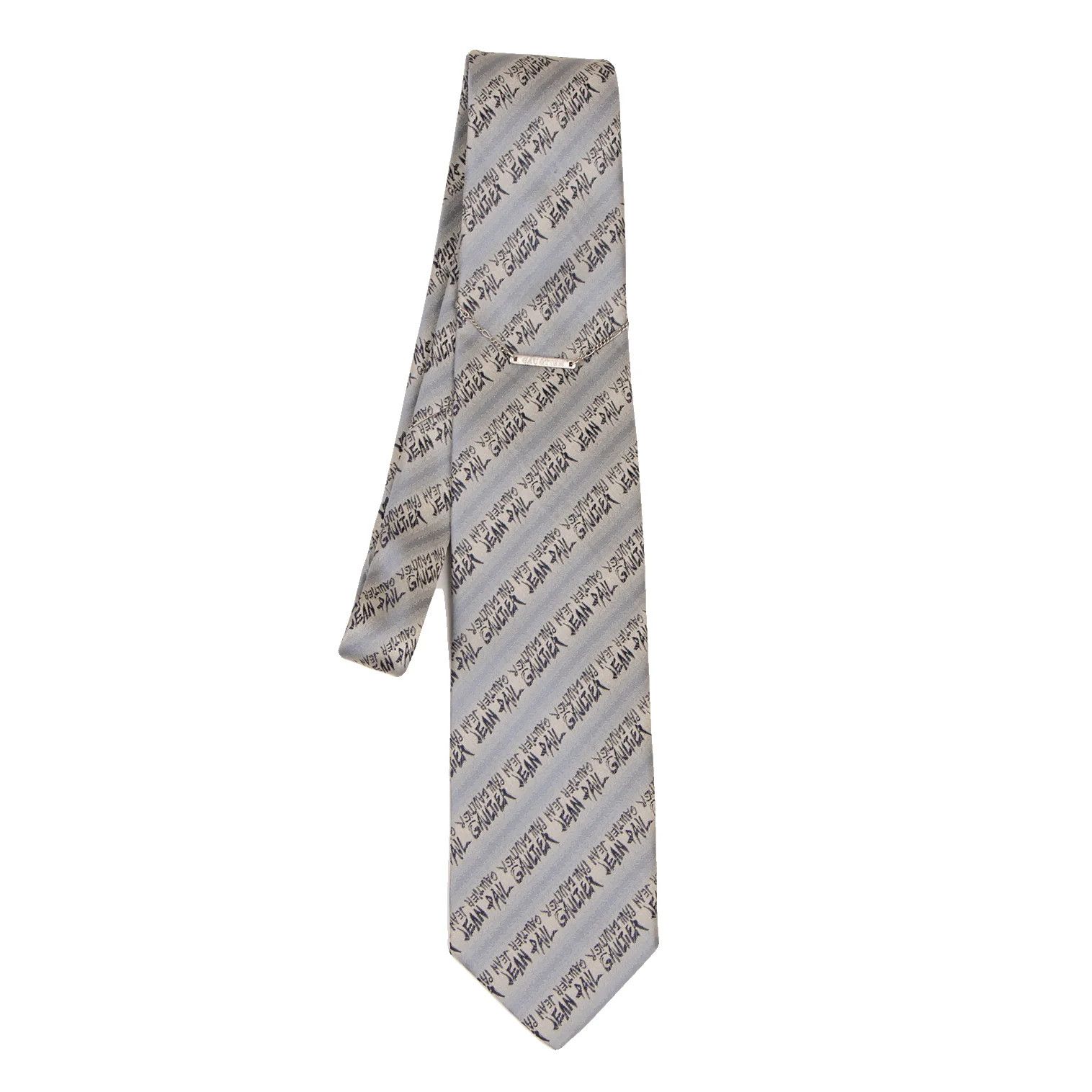 Jean Paul Gaultier Chain-Decorated Jacquard Tie in Gray and Navy Size ONE SIZE - 1 Thumbnail