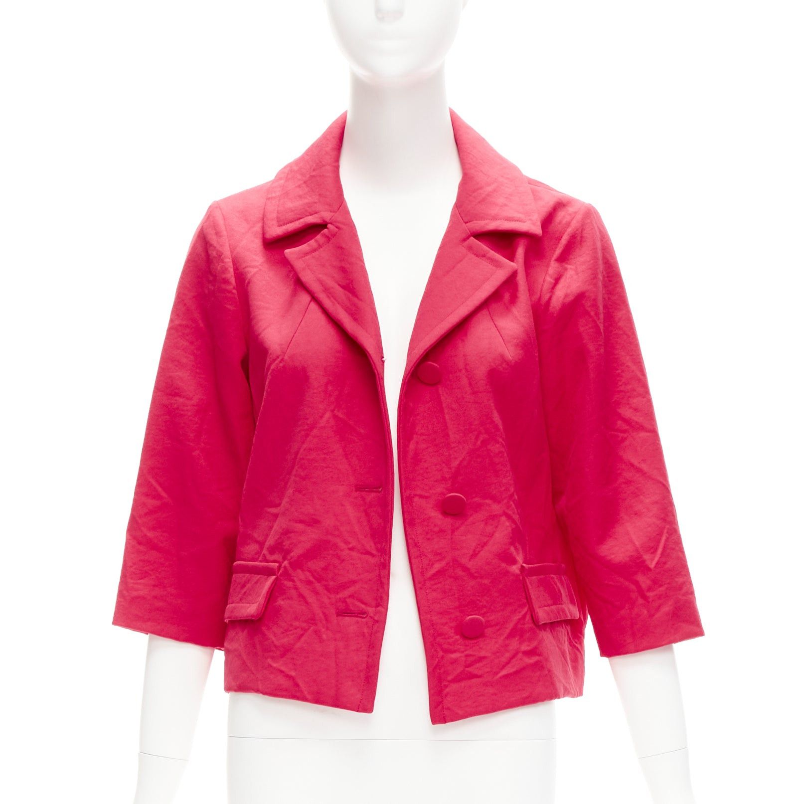 Marni MARNI 2014 red creased crinkle wrapped buttons cropped boxy jacket IT38 XS Size XS / US 0-2 / IT 36-38 - 1 Thumbnail