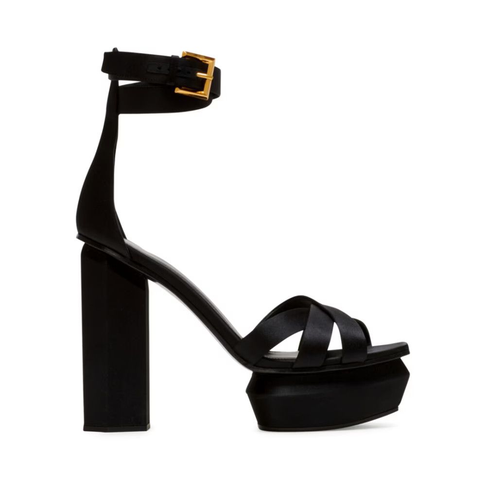 image of Balmain O1Srvl11E0524 Ava Satin Platform Sandals In Black, Women's (Size 6)