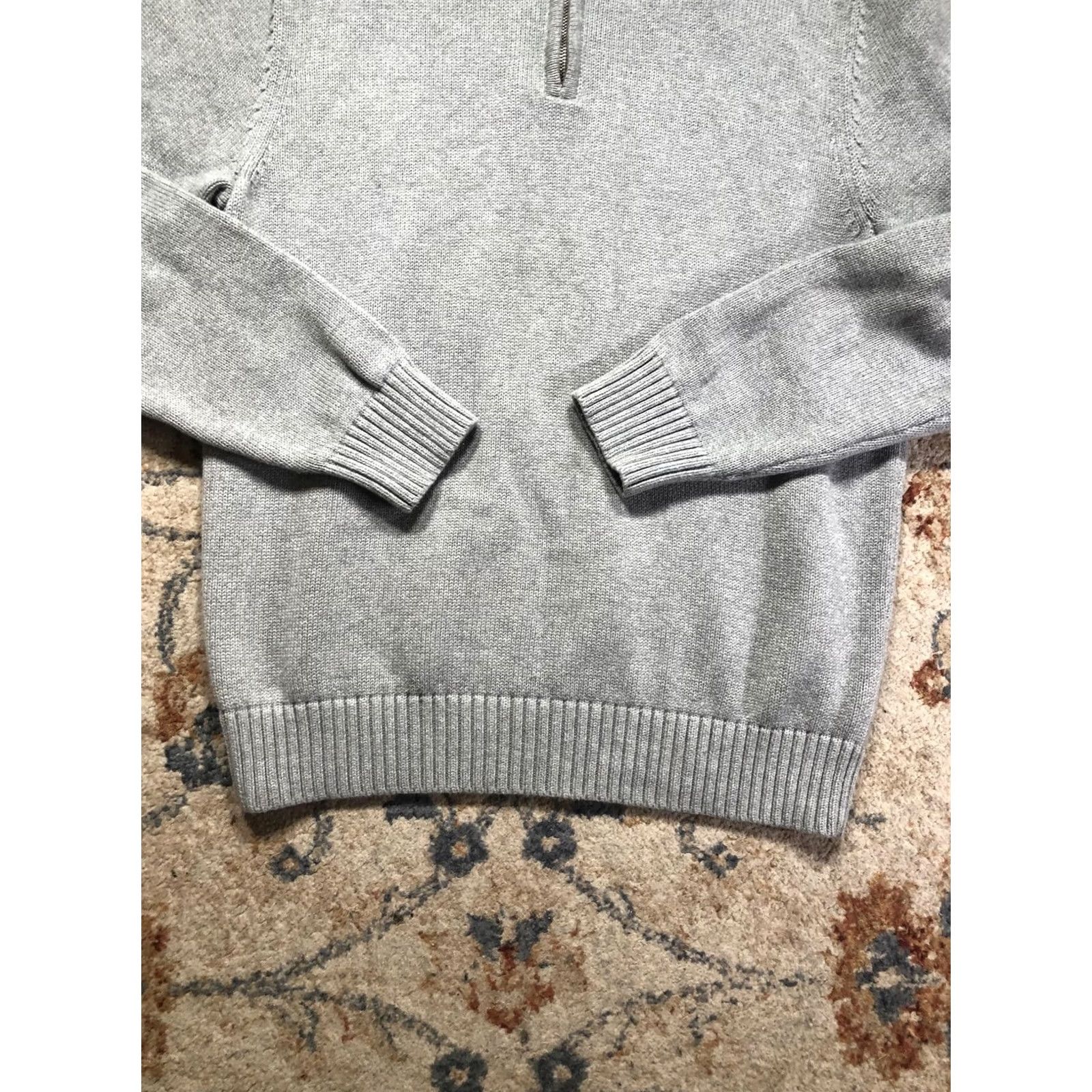 Vintage LL Bean Sweater Mens Medium Gray 100% Cotton Quarter Zip Mock Neck Knit Size US M / EU 48-50 / 2 - 5 Thumbnail