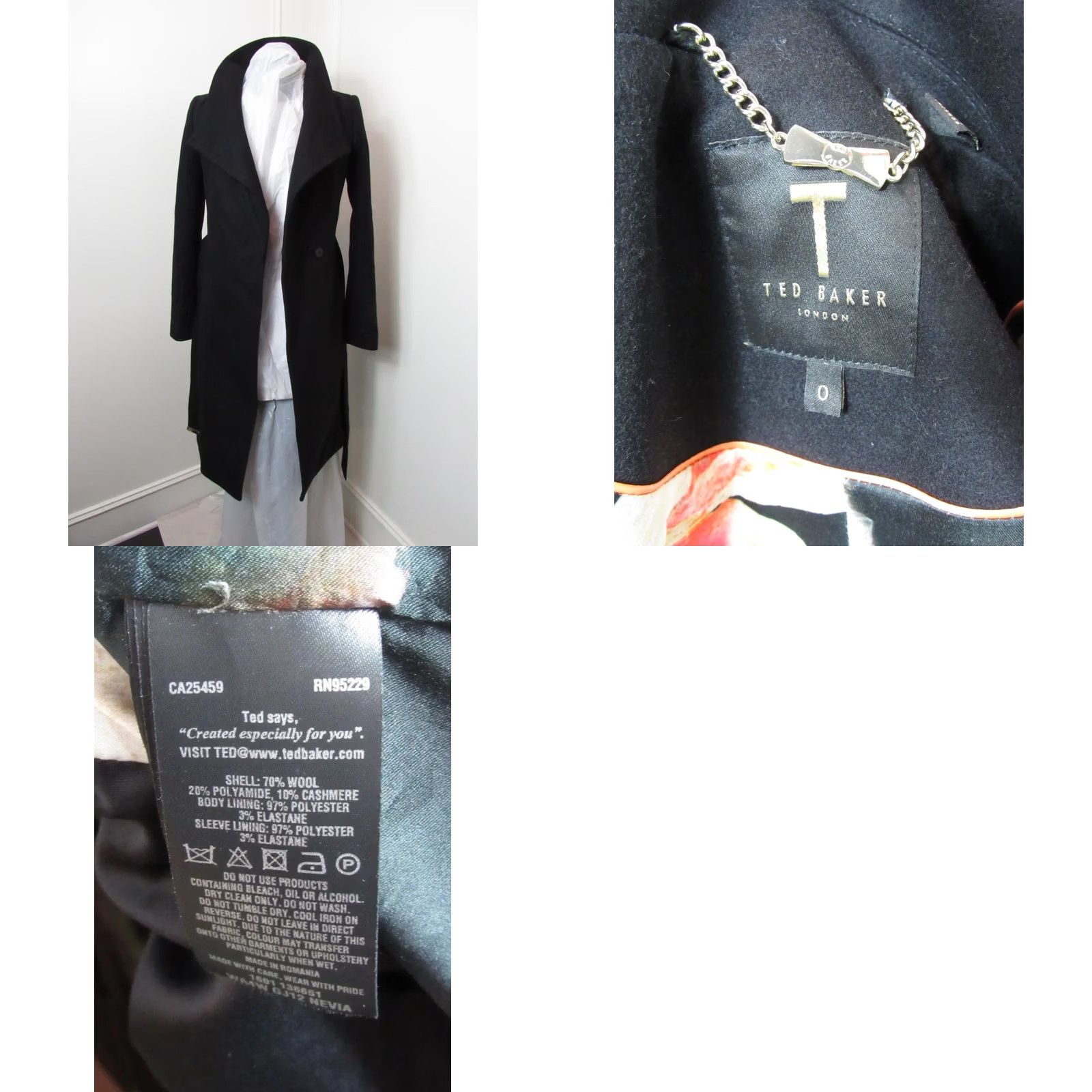 Ted Baker Ted Baker Coat Womens 12 Black London Ellegant Cashmere Wool Blend Wrap SIZE Size XL / US 12-14 / IT 48-50 - 11 Thumbnail
