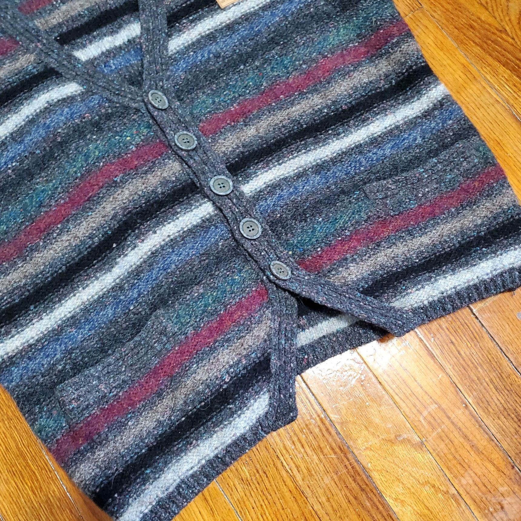 Les Copains VTG Les Copains Sportswear Striped Oversized Wool Silk Cardigan Vest XL Multicolor 1980s Rare Mens Womens? Size XL / US 12-14 / IT 48-50 - 2 Thumbnail