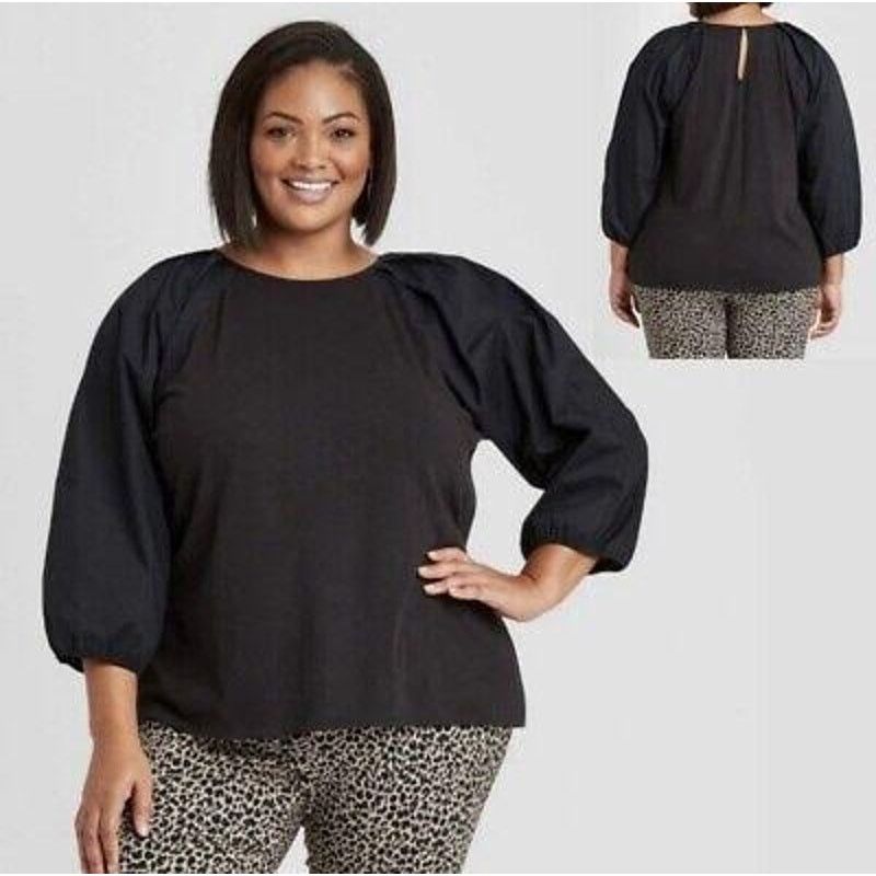 Target Basics A New Day | Long Sleeve Mixed Poplin top Black | Size L NWT Size L / US 10 / IT 46 - 5 Thumbnail
