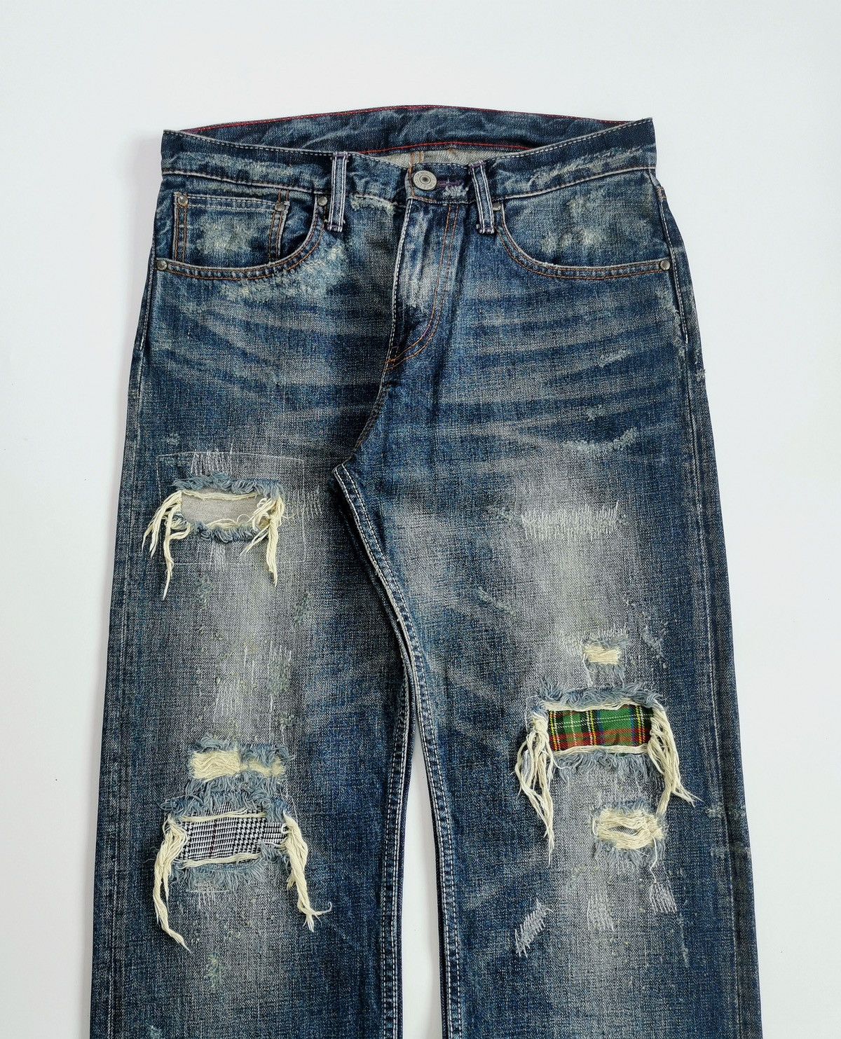 Takeo Kikuchi Takeo Kikuchi Plaid Patchwork Denim Jeans ERD Grunge Size US 31 - 1 Thumbnail