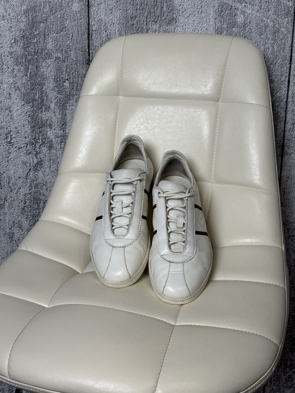 Gucci Gucci White Leather Low Top Sneakers Web Stripe & GG Logo Size US 9 / EU 42 - 17 Thumbnail