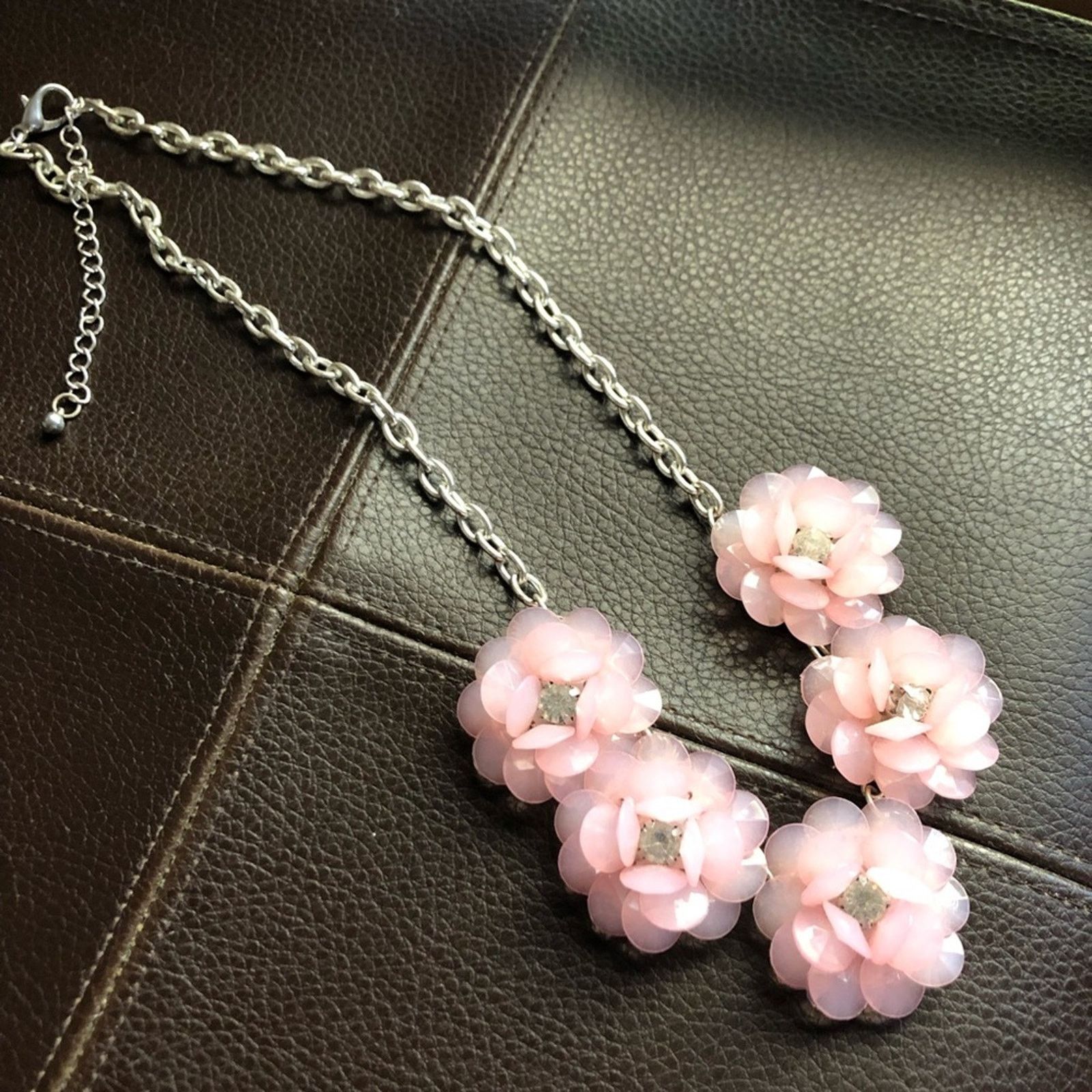 Jewelry Faceted pink stone cluster floral rhinestone accent necklace Size ONE SIZE - 5 Thumbnail