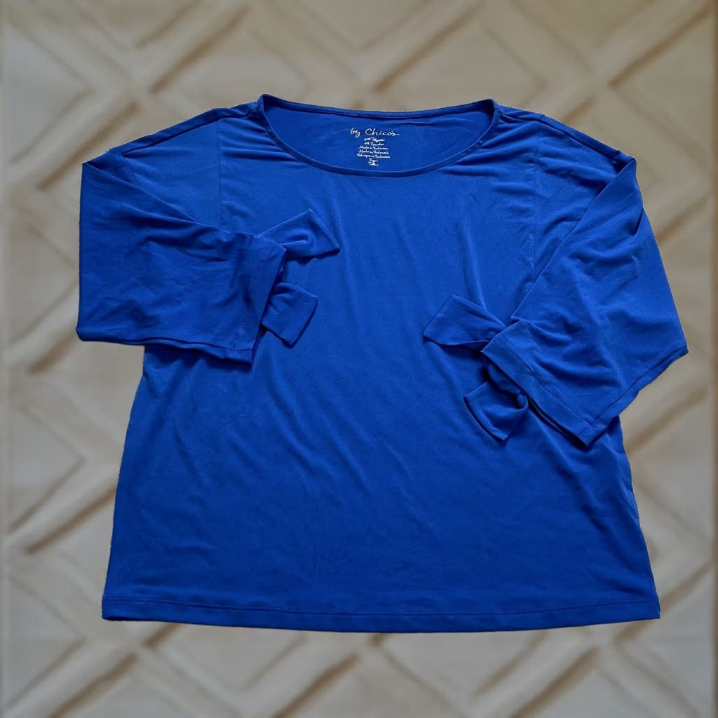 Vintage Chico's Tee Shirt Womens Blue 8/10 T-Shirt Round Neck Long Sleeve Pullover Casual / Formal Top Women XS? Size M / US 6-8 / IT 42-44 - 1 Thumbnail