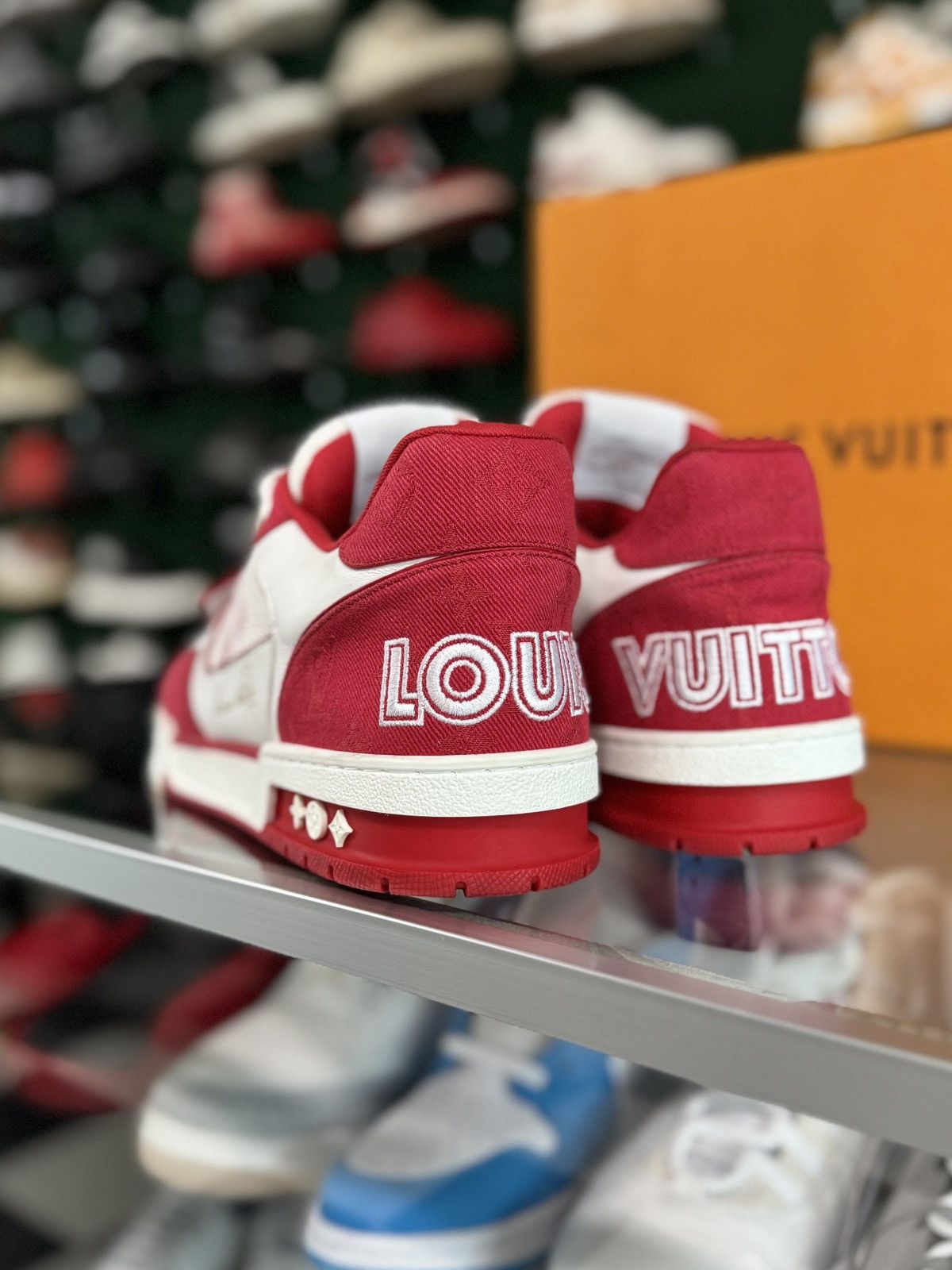 Louis Vuitton Louis Vuitton Trainer Velcro Strap Red Monogram Denim Size US 10.5 / EU 43-44 - 6 Thumbnail