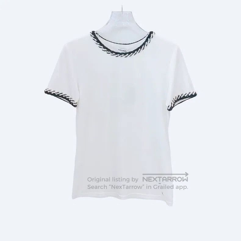 Chanel Chanel White rolled-edge embroidered cotton round-neck sho Size XXS / US 00 / IT 34 - 1 Thumbnail