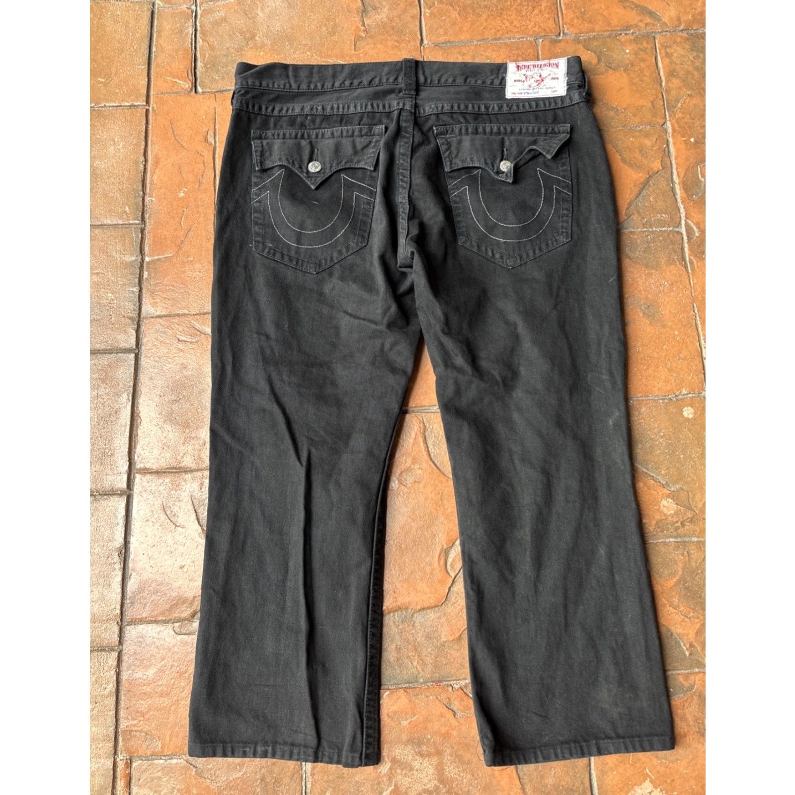 True Religion Y2K True Religion Ricky Straight Jeans Mens 42x27 Black Denim Button Zip Pockets Logo USA Straight 42 Mens Size US 42 / EU 58 - 2 Thumbnail