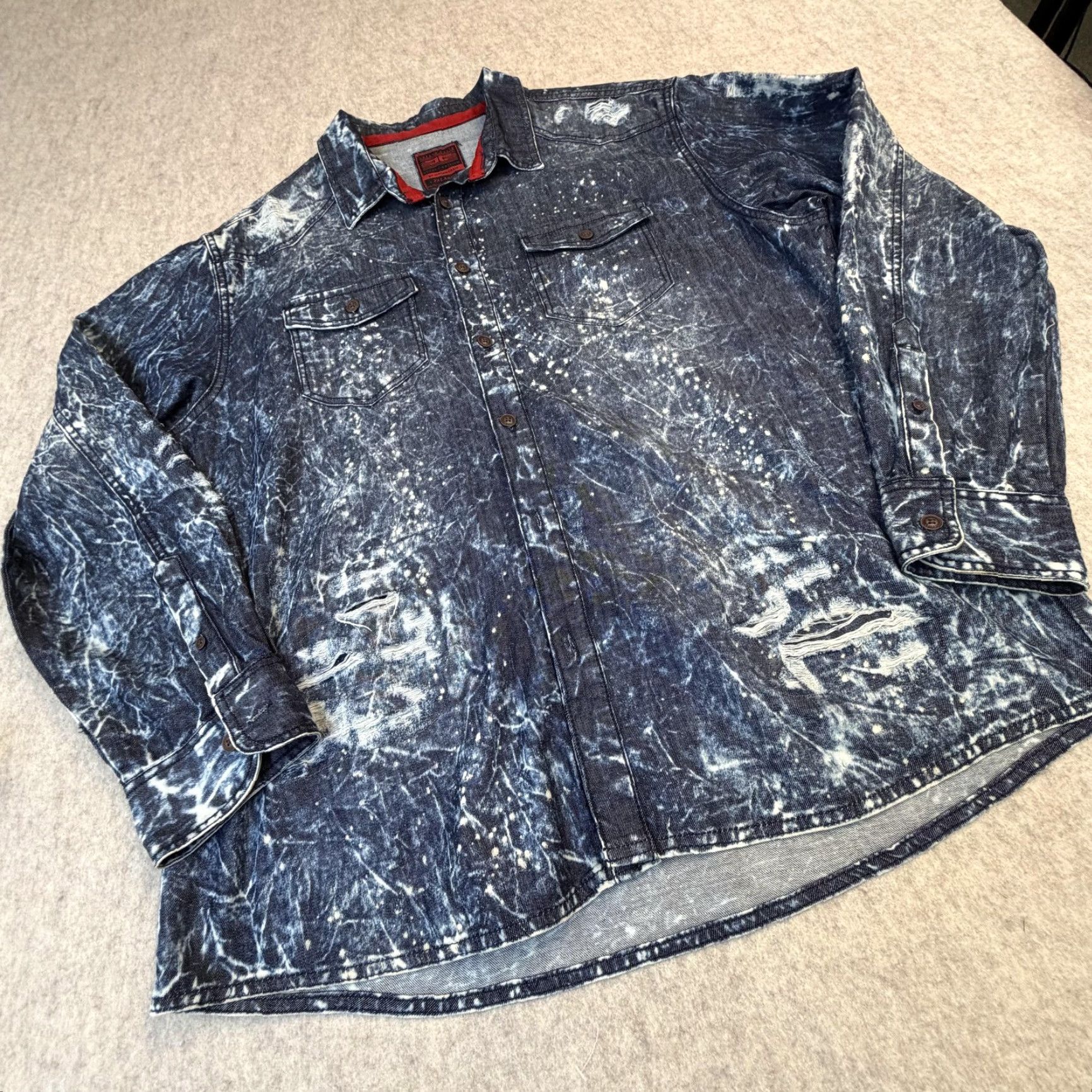 Jordan Craig VINTAGE Jordan Craig Denim Shirt Mens 2XL Blue Legacy Acid Wash Distressed Splatter Size US XXL / EU 58 / 5 - 4 Thumbnail