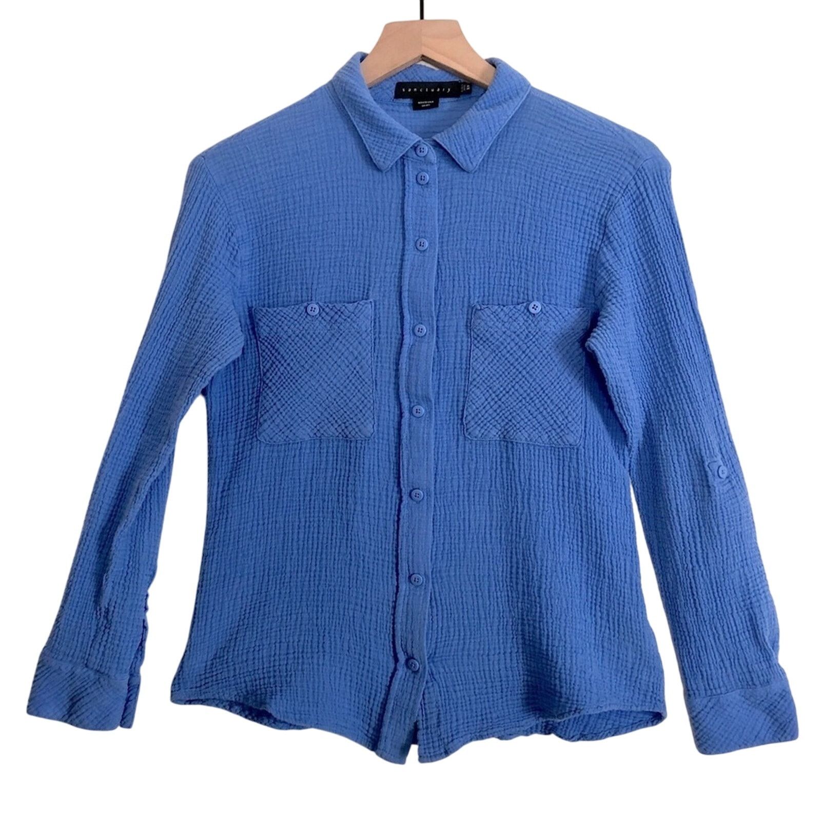 Anthropologie Anthropologie Sanctuary Boyfriend Shirt Blue Cotton Top Size XS / US 0-2 / IT 36-38 - 1 Thumbnail