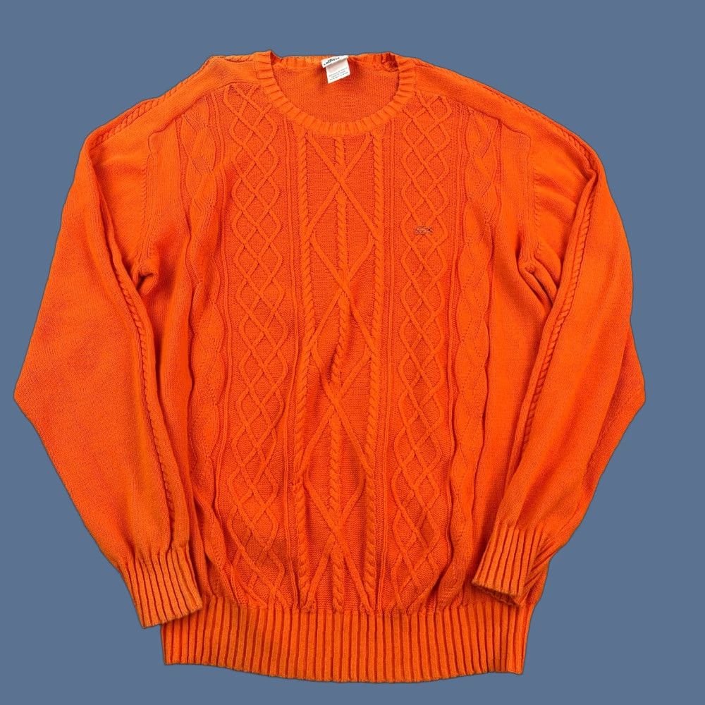 Lacoste Lacoste Mens Orange Vintage Washed Cable Knit Pullover Sweater 7 (XL) Preppy" Size US XL / EU 56 / 4 - 1 Thumbnail
