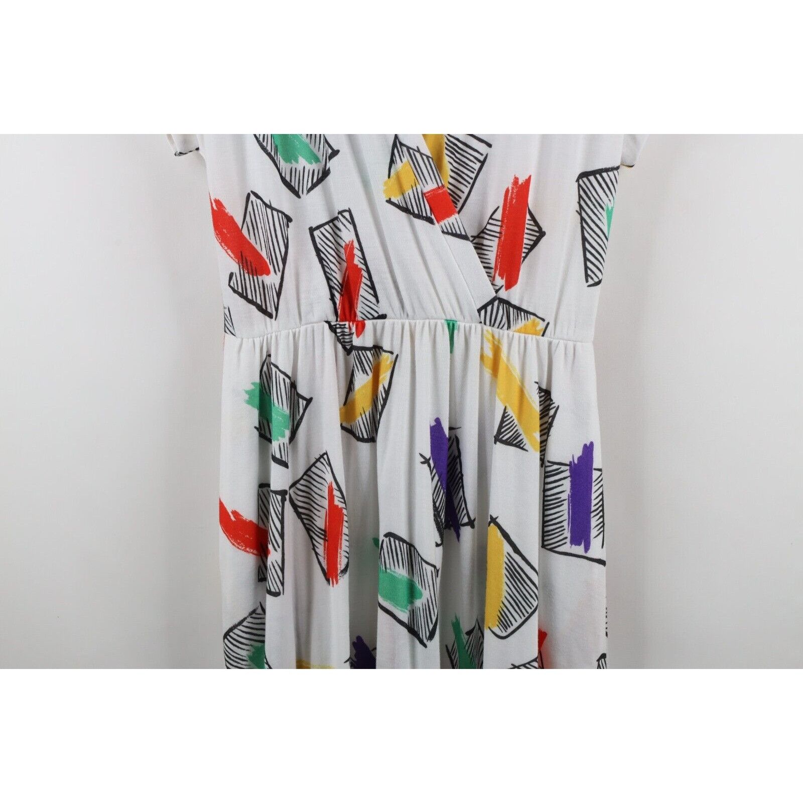 Vintage Vintage 80s Art Deco Distressed Rainbow Geometric Dress Size XXL / US 16-18 / IT 52-54 - 3 Thumbnail