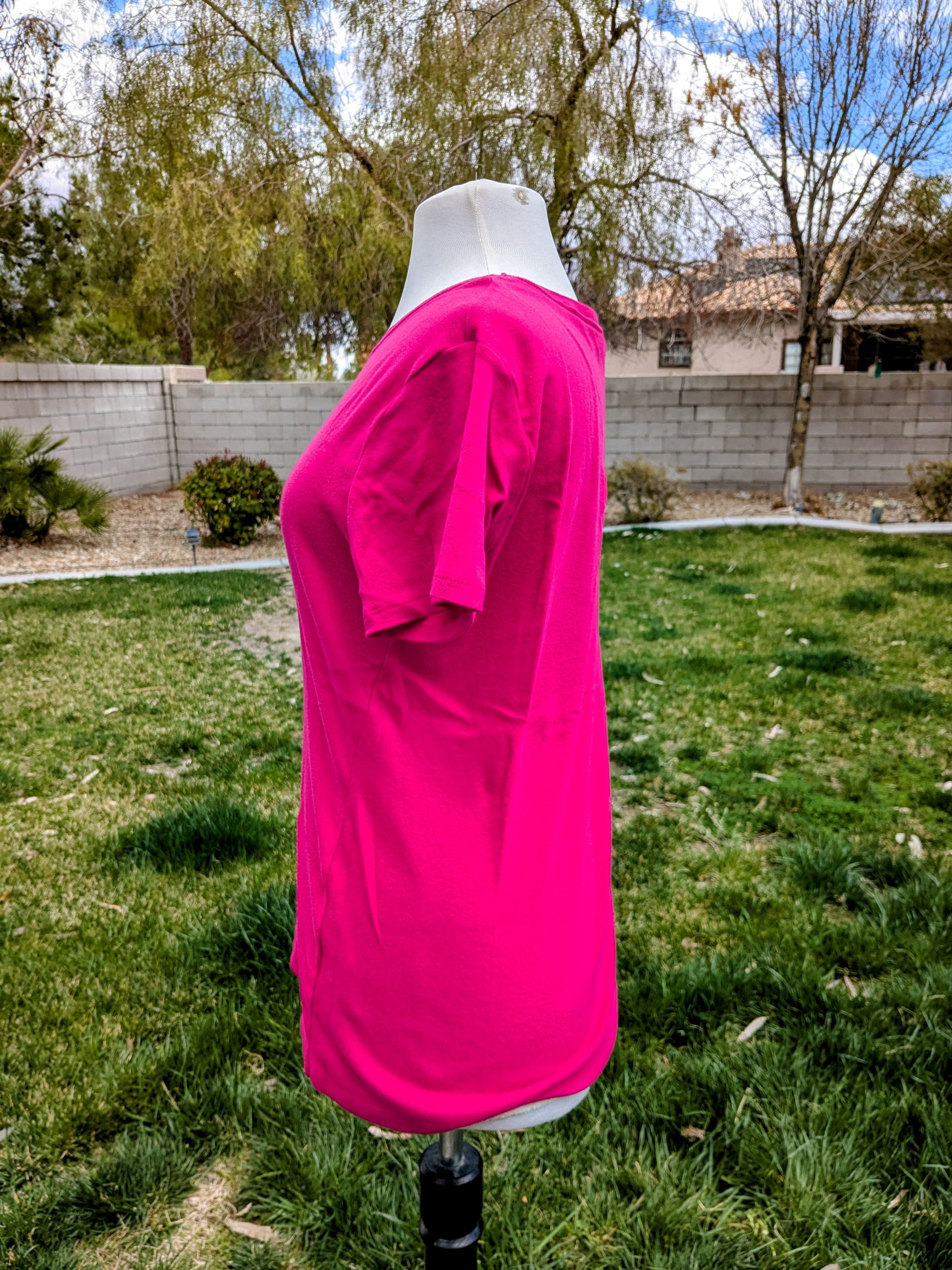 Faded Glory Faded Glory Basic T-Shirt Hot Pink Round Neck S/S Pullover Size L / US 10 / IT 46 - 2 Thumbnail