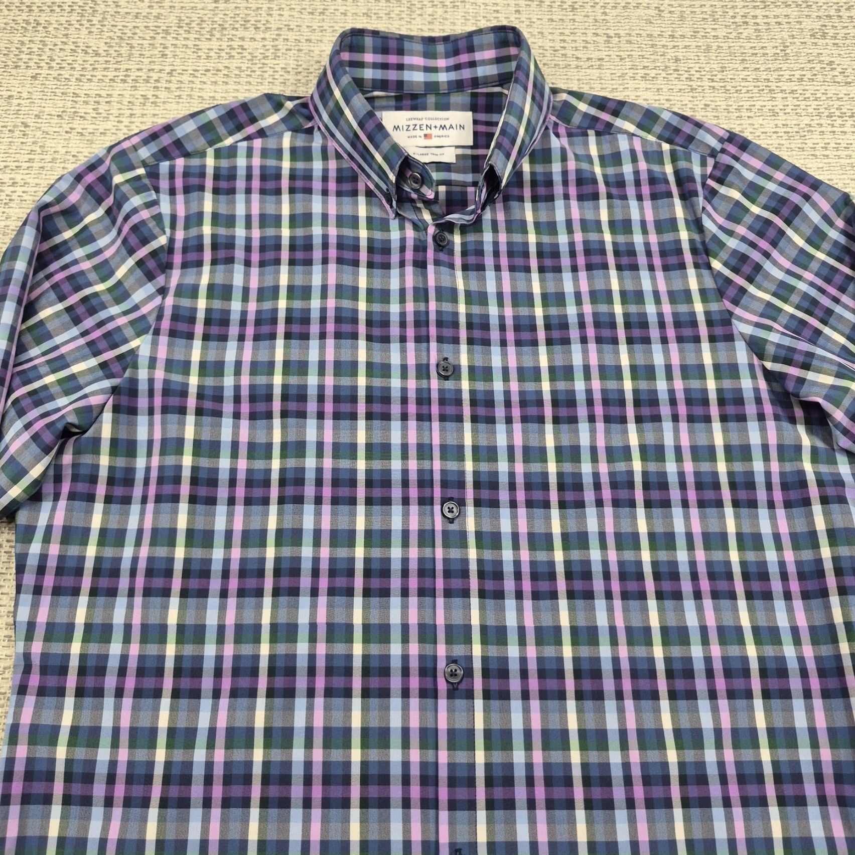 Mizzen+Main Mizzen+Main Leeward Shirt Mens XL Button Up Plaid Trim Fit Stretch Dress Shirt Size 46R - 4 Thumbnail