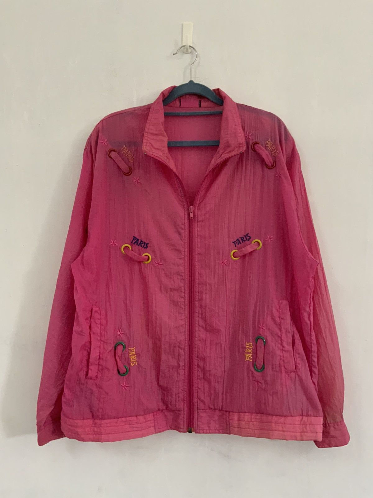 Japanese Brand Vintage Paris Pink Nylon Embroidery Jacket Size US L / EU 52-54 / 3 - 1 Thumbnail
