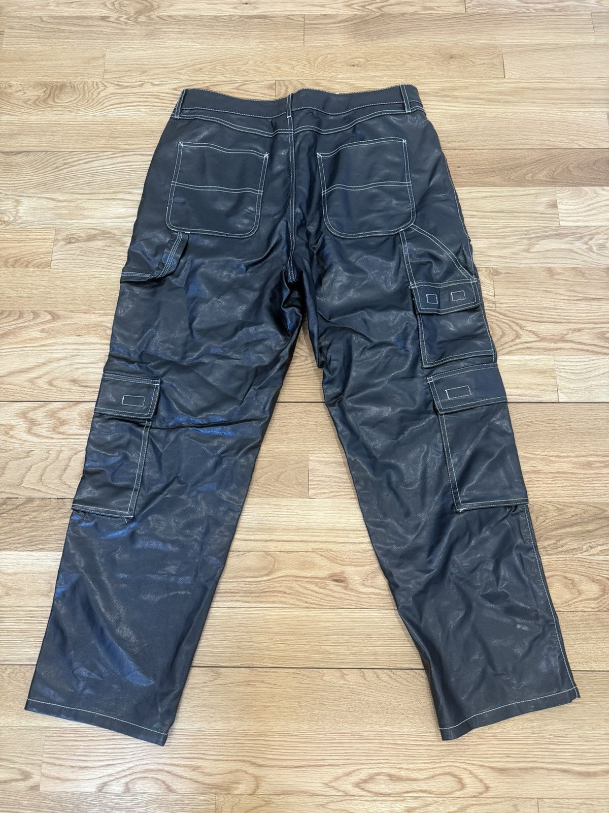 Asos ASOS Baggy Faux Leather Cargo Pants w/ Stitch – Black Size US 38 / EU 54 - 5 Thumbnail
